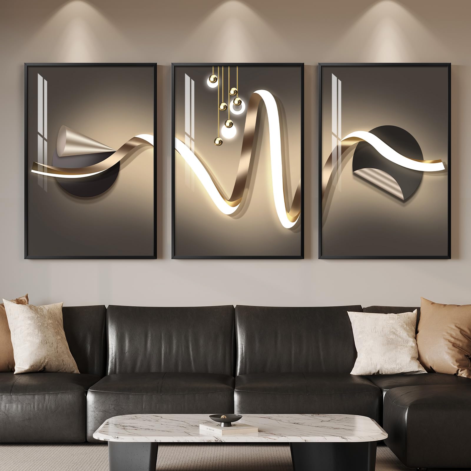 Large Framed Modern Abstract Wall Art for Living Room, Minimalist Bright Style Prints Wall Paintings Artwork for Walls, Silver Gray Contemporary Luxury Pictures for Hallway, Office Wall Decor 24x36 In
