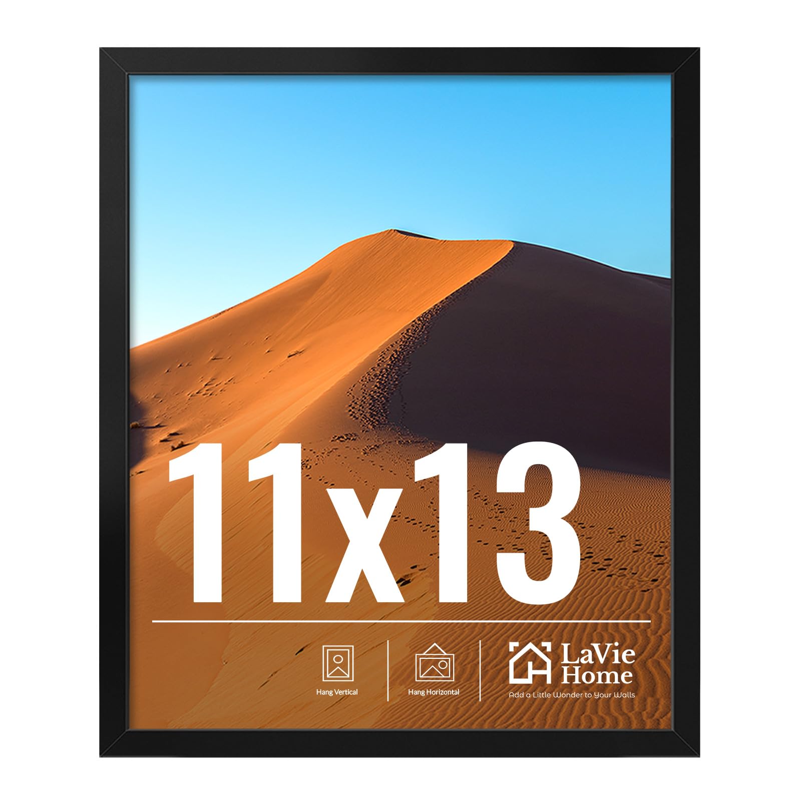 LaVie Home 11x14 Picture Frame for Wall Display, 11 x 14 Black Picture Frame with HD Plexiglas, 11 by 14 Poster Frame 1 Pack, Display Frame for Vertical or Horizontal, Classic Collection