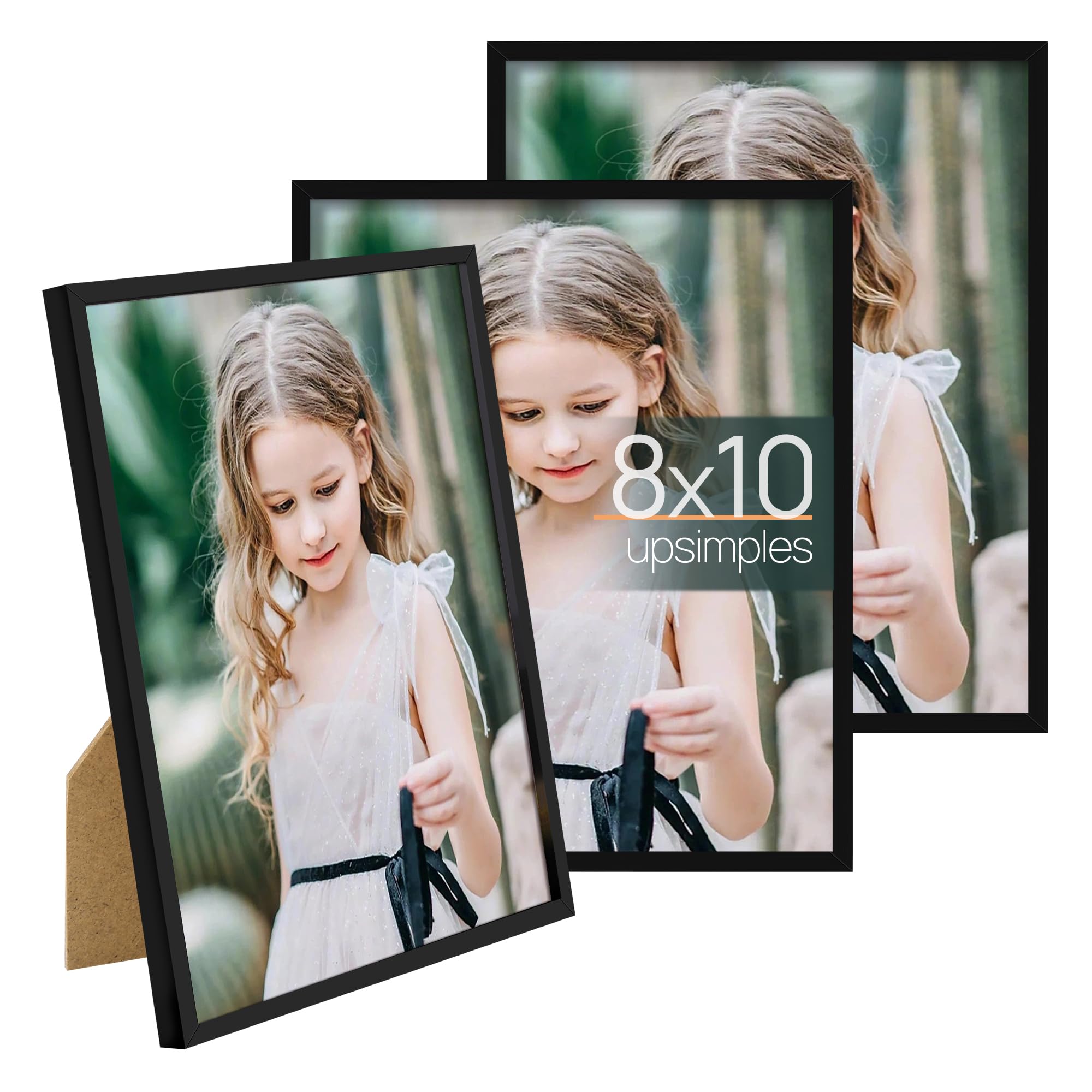 upsimples 5x7 Picture Frame Set of 3, Made of High Definition Glass for 5 x 7 Black Frames, Wall and Tabletop Display Thin Border Photo Frame for Home Décor