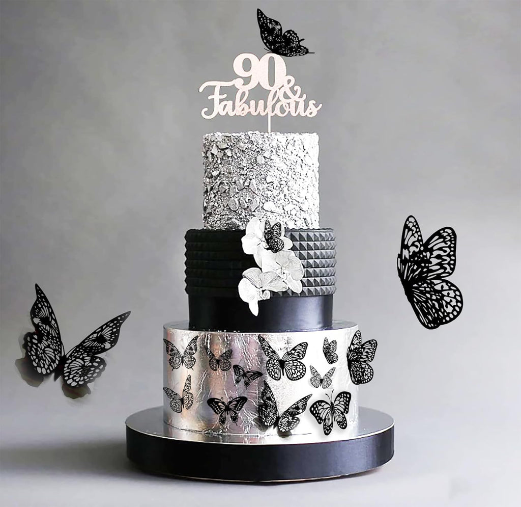 JOSDIOX 3D Black Butterfly Wall Stickers - 48 Pcs with 4 Styles & 3 Sizes, Removable Decor for Party Birthday Wedding Cake Balloon Decoration（48 Black