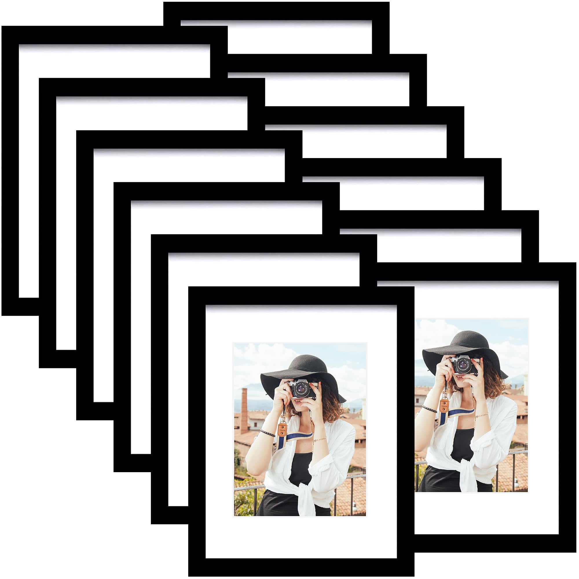 Picrit 8x10 Picture Frame Set of 12, Display 5x7 with Mat or 8x10 without Mat, Photo Frames for Wall Mounting or Table Top Display, Black