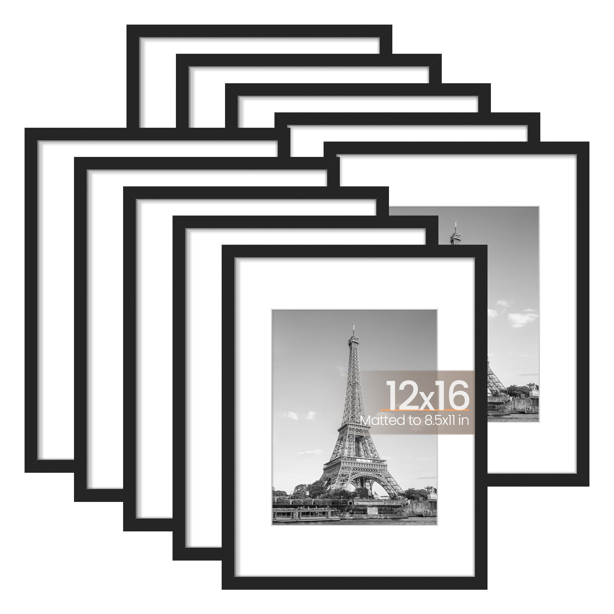 upsimples 5x7 Picture Frame Set of 10, Display Pictures 4x6 with Mat or 5x7 Without, Multi Photo Frames Collage for Wall or Tabletop Display, Black