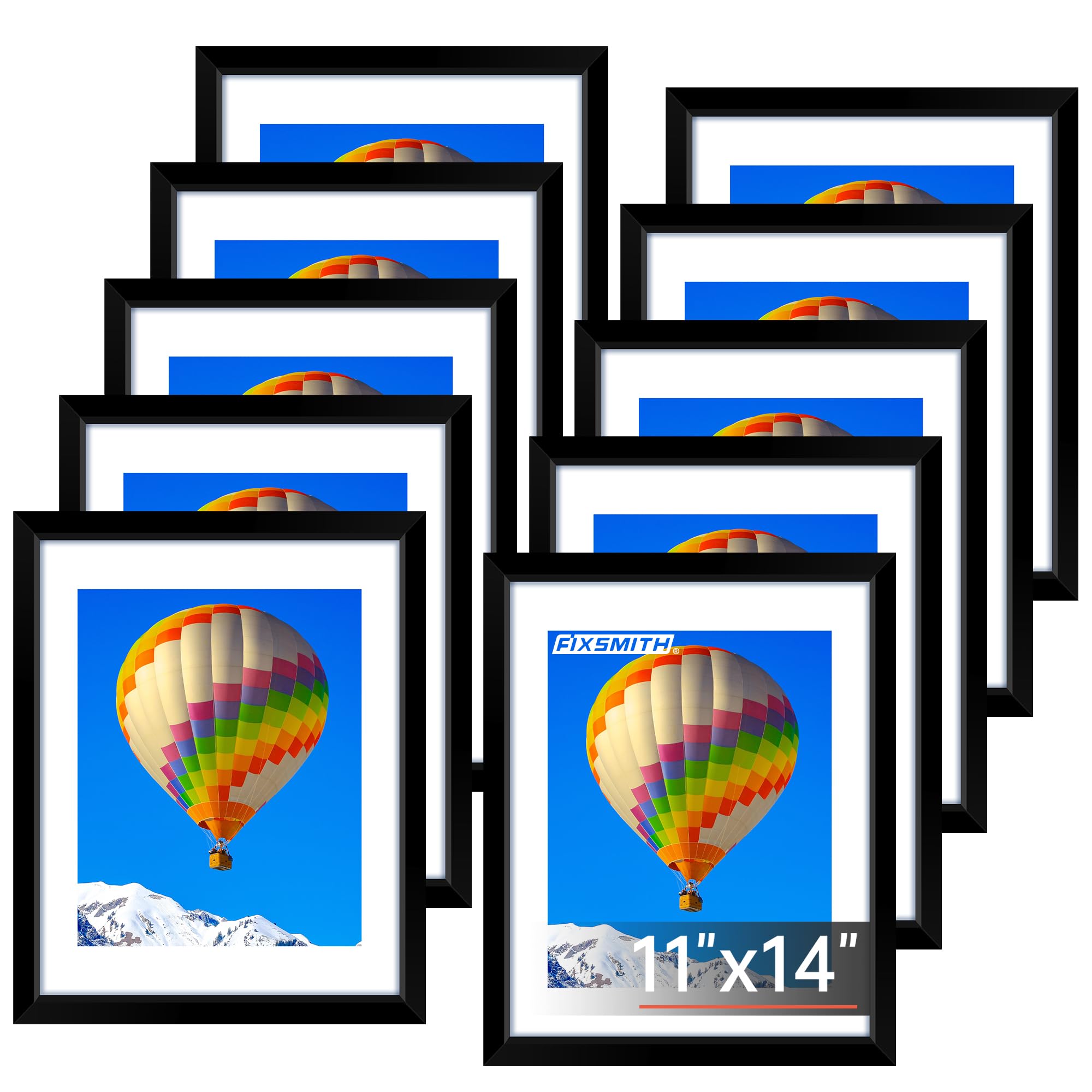 FIXSMITH 5x7 Picture Frame Set of 10, Photo Frame Bulk with HD Plexiglass, Display Pictures 4x6 with Mat or 5x7 Without Mat Multi Picture Frames Collage for Tabletop or Wall Display, Black