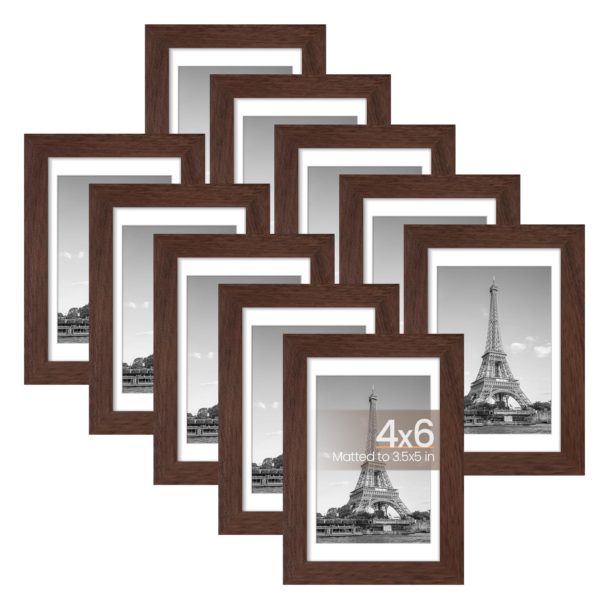 upsimples 5x7 Picture Frame Set of 10, Display Pictures 4x6 with Mat or 5x7 Without, Multi Photo Frames Collage for Wall or Tabletop Display, Black