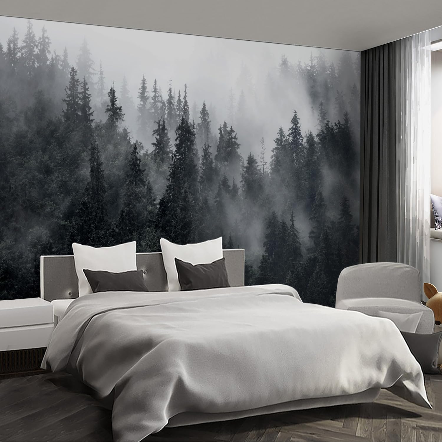 Forest Landscape wall murals Woodland Tree Peel and Stick self Adhesive Wallpaper for Bedroom Living Room - 85"x118"