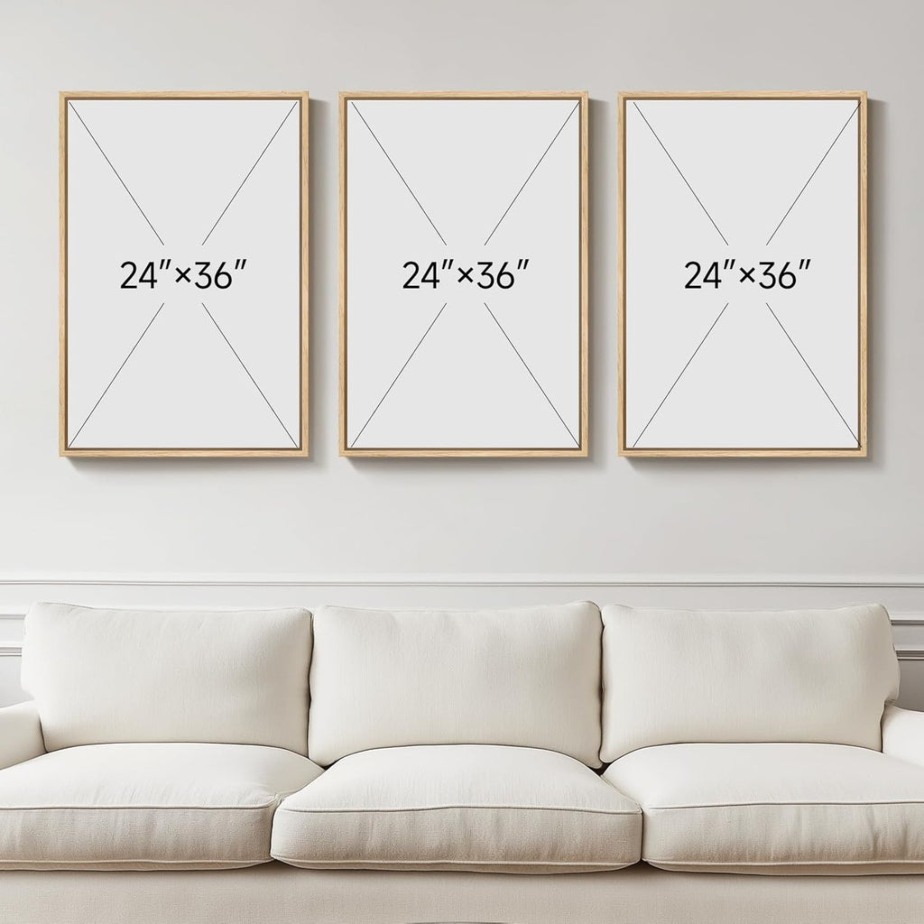 Framed Neutral Wall Art for Living Room, Large 3 Piece Abstract Pastel Grunge Forest Landscape Tree Canvas Artwork Set, Modern Art Decorative Nordic Painting Picture Prints for Hallway Office 24x36 In