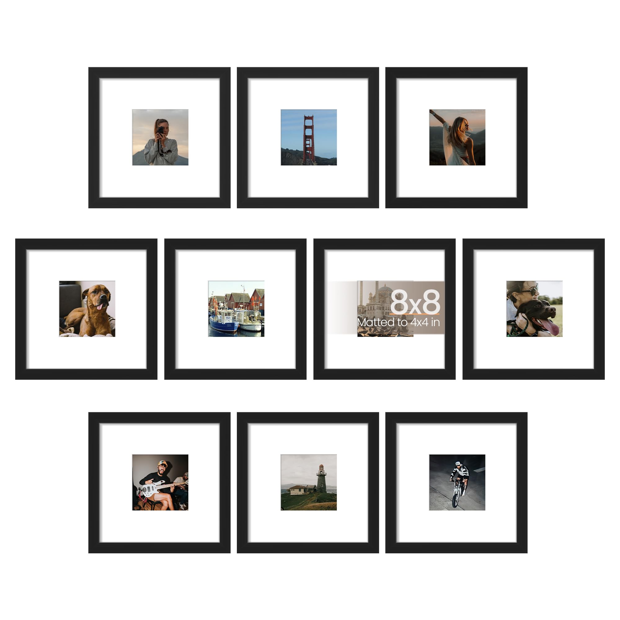 upsimples 5x7 Picture Frame Set of 10, Display Pictures 4x6 with Mat or 5x7 Without, Multi Photo Frames Collage for Wall or Tabletop Display, Black