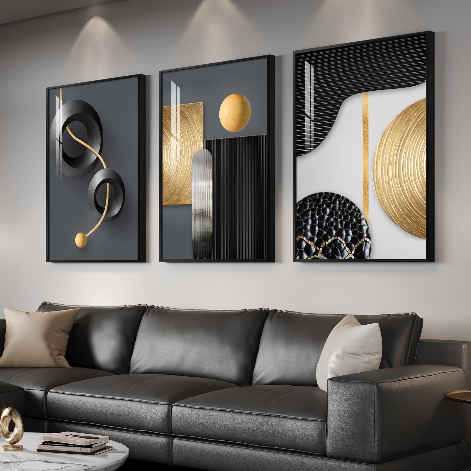 Large Framed Modern Abstract Wall Art for Living Room, Minimalist Bright Style Prints Wall Paintings Artwork for Walls, Silver Gray Contemporary Luxury Pictures for Hallway, Office Wall Decor 24x36 In