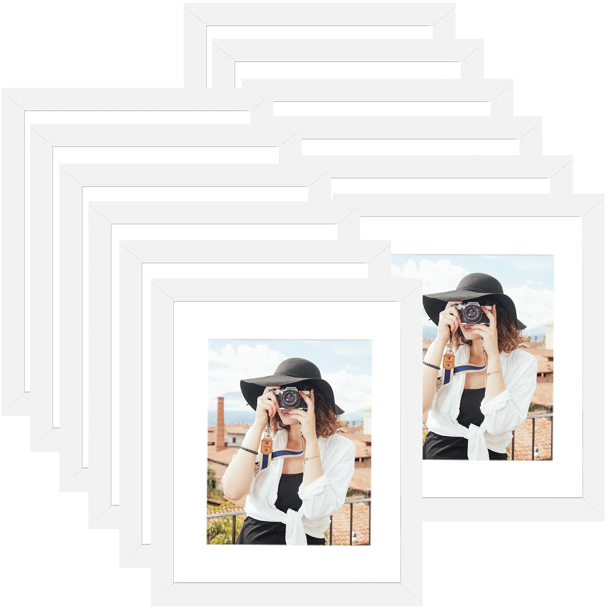 Picrit 8x10 Picture Frame Set of 12, Display 5x7 with Mat or 8x10 without Mat, Photo Frames for Wall Mounting or Table Top Display, Black