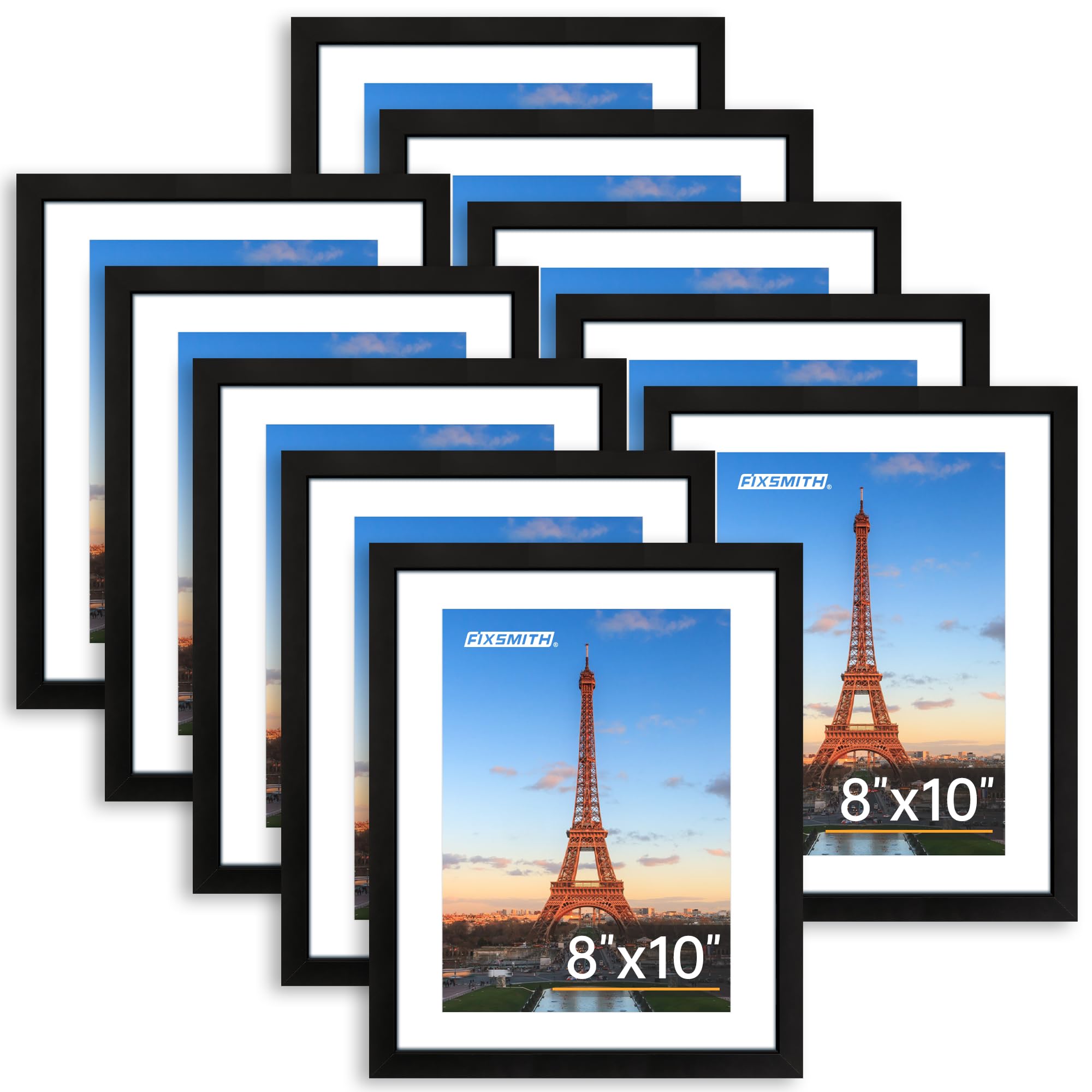FIXSMITH 5x7 Picture Frame Set of 10, Photo Frame Bulk with HD Plexiglass, Display Pictures 4x6 with Mat or 5x7 Without Mat Multi Picture Frames Collage for Tabletop or Wall Display, Black