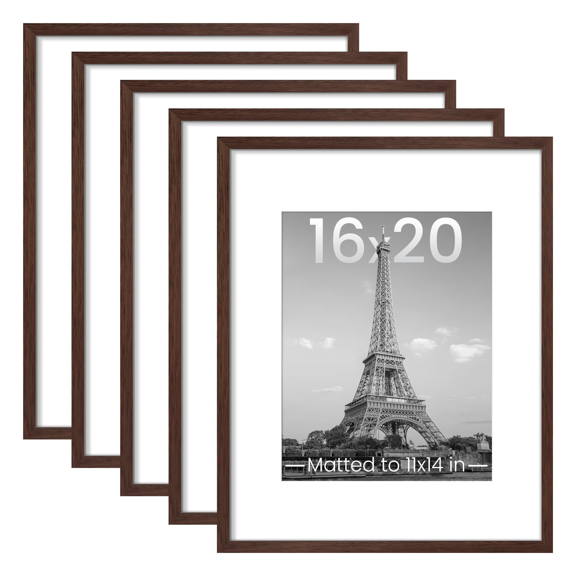 upsimples 8.5x11 Picture Frame Set of 5, Display Pictures 6x8 with Mat or 8.5 by 11 Without, Wall Gallery Photo Frames, Black