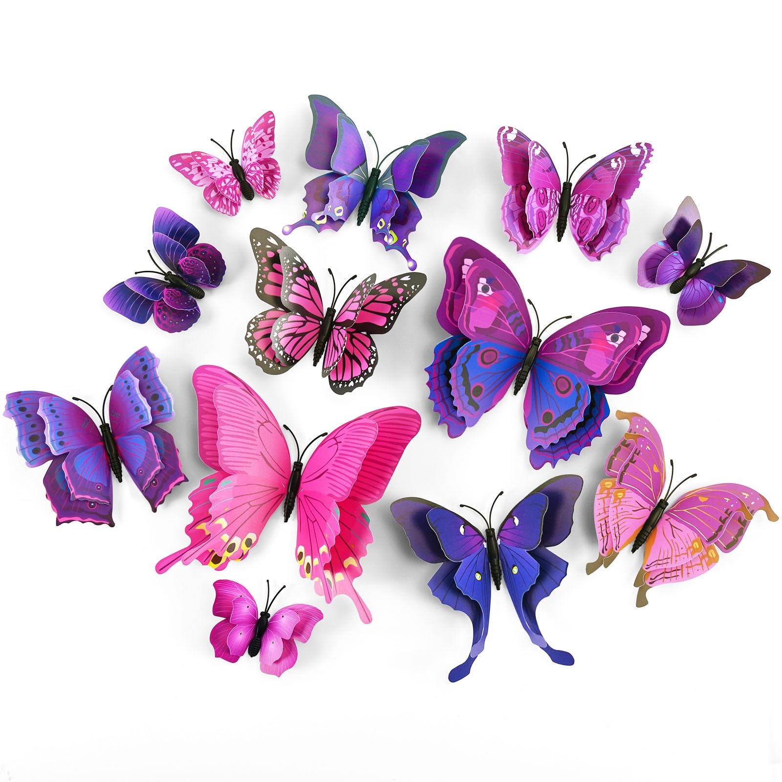 SAOROPEB 3D Butterfly Wall Decor, 24 Pcs Double Layer Butterfly Decorations for Party Decorations Locker Decor Refrigerator Decal, Reusable (Colorful)