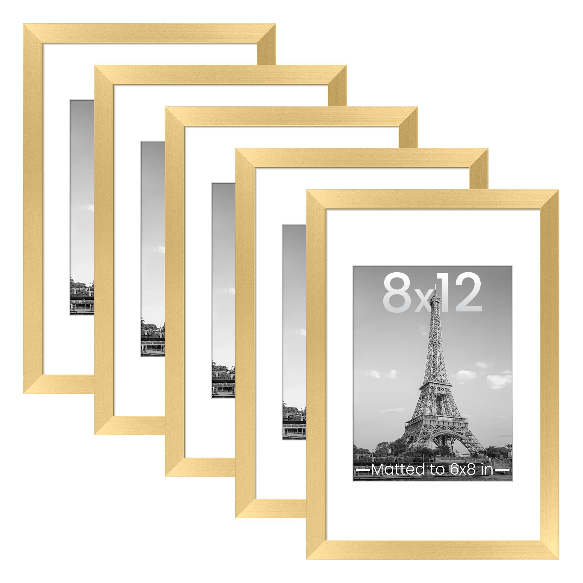 upsimples 8x10 Picture Frame Set of 5, Display Pictures 5x7 with Mat or 8 x 10 Without, Wall Gallery Photo Frames, Black
