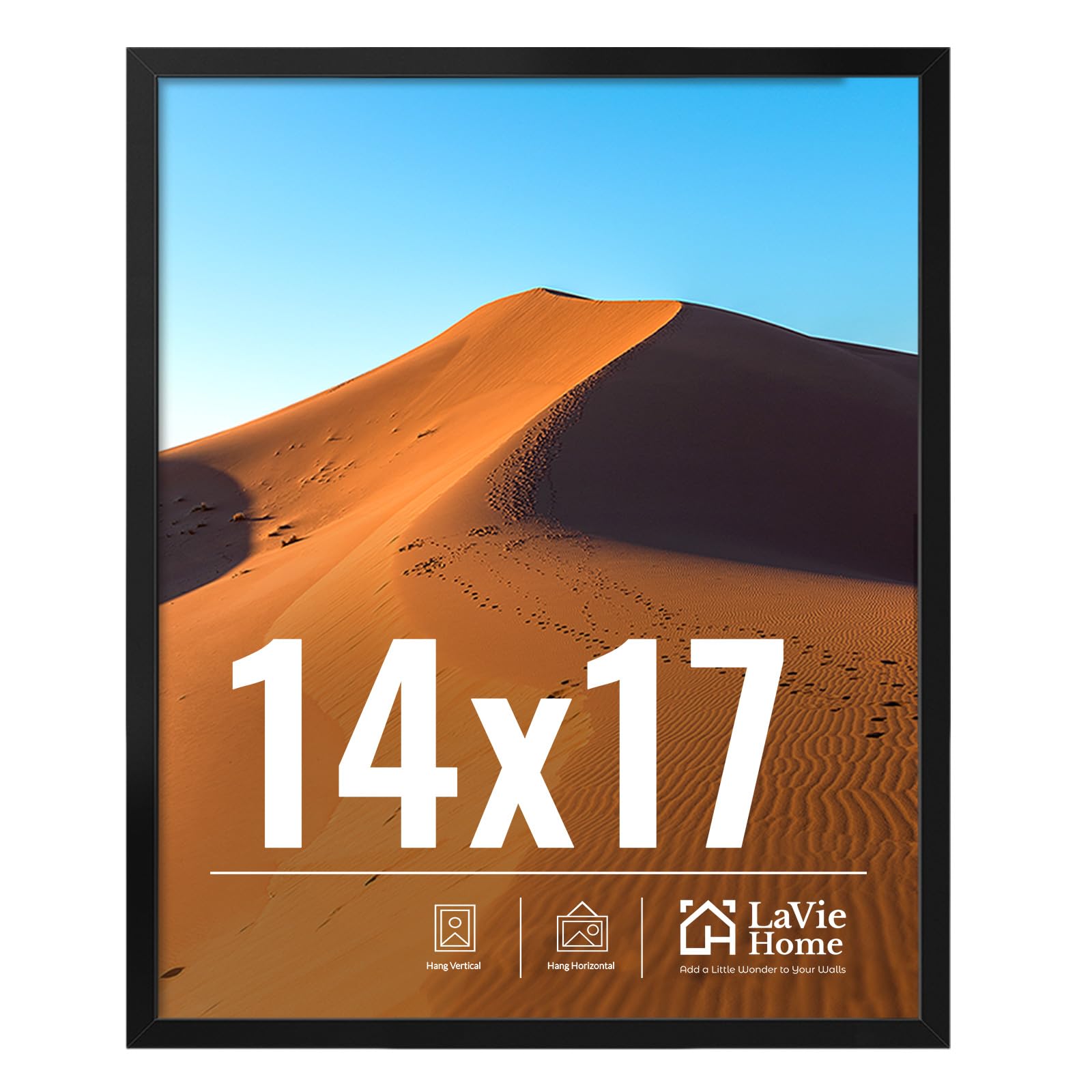 LaVie Home 11x14 Picture Frame for Wall Display, 11 x 14 Black Picture Frame with HD Plexiglas, 11 by 14 Poster Frame 1 Pack, Display Frame for Vertical or Horizontal, Classic Collection