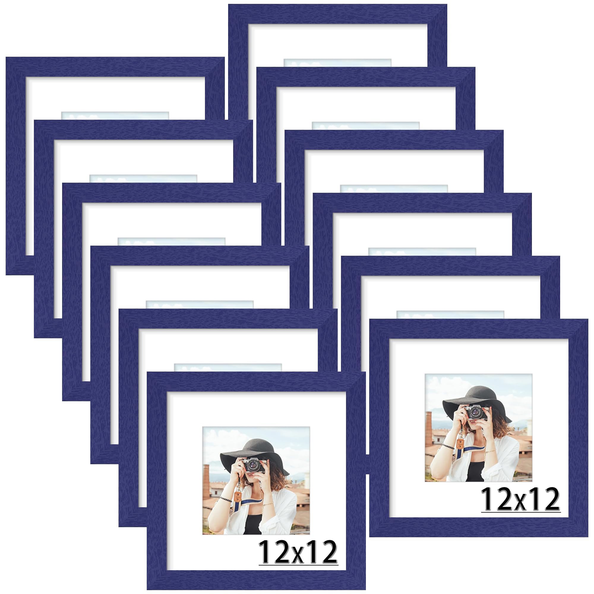 Picrit 8x10 Picture Frame Set of 12, Display 5x7 with Mat or 8x10 without Mat, Photo Frames for Wall Mounting or Table Top Display, Black
