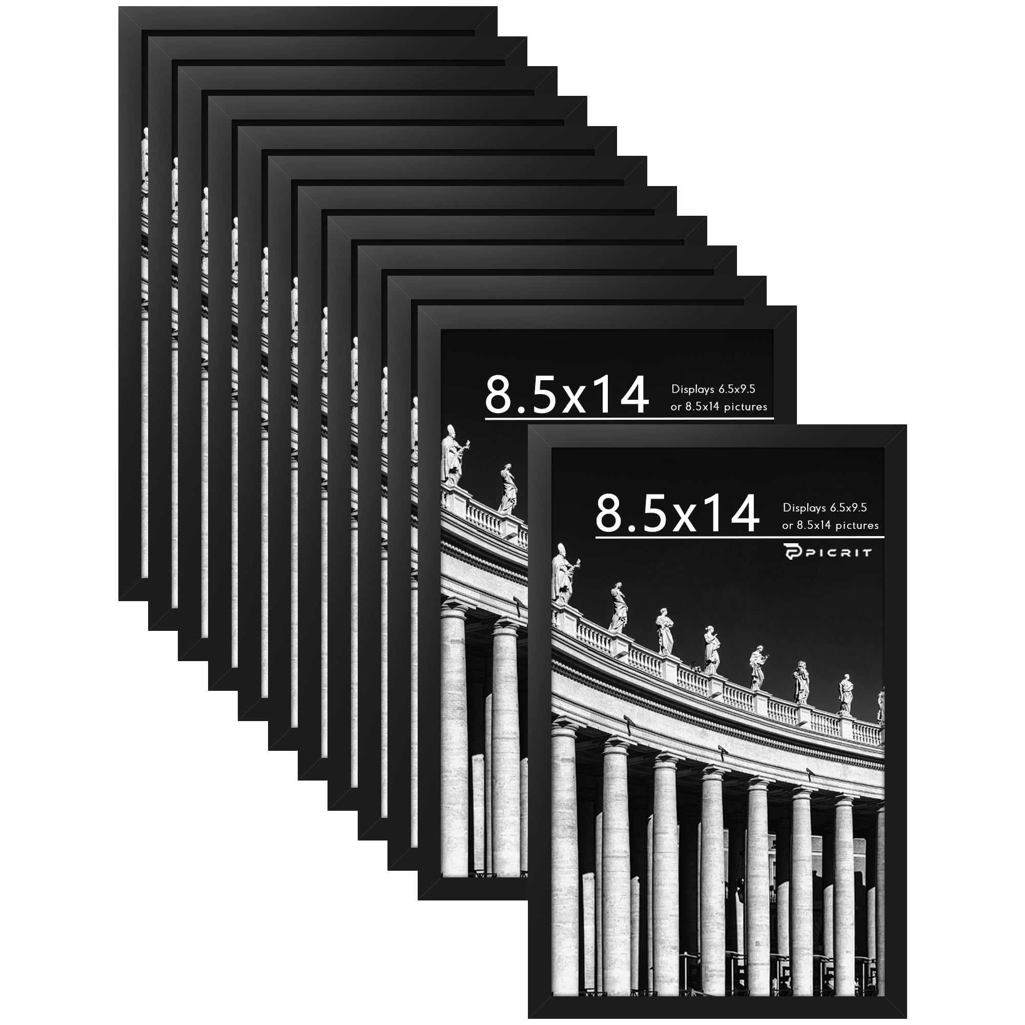 Picrit 8x10 Picture Frame Set of 12, Display 5x7 with Mat or 8x10 without Mat, Photo Frames for Wall Mounting or Table Top Display, Black