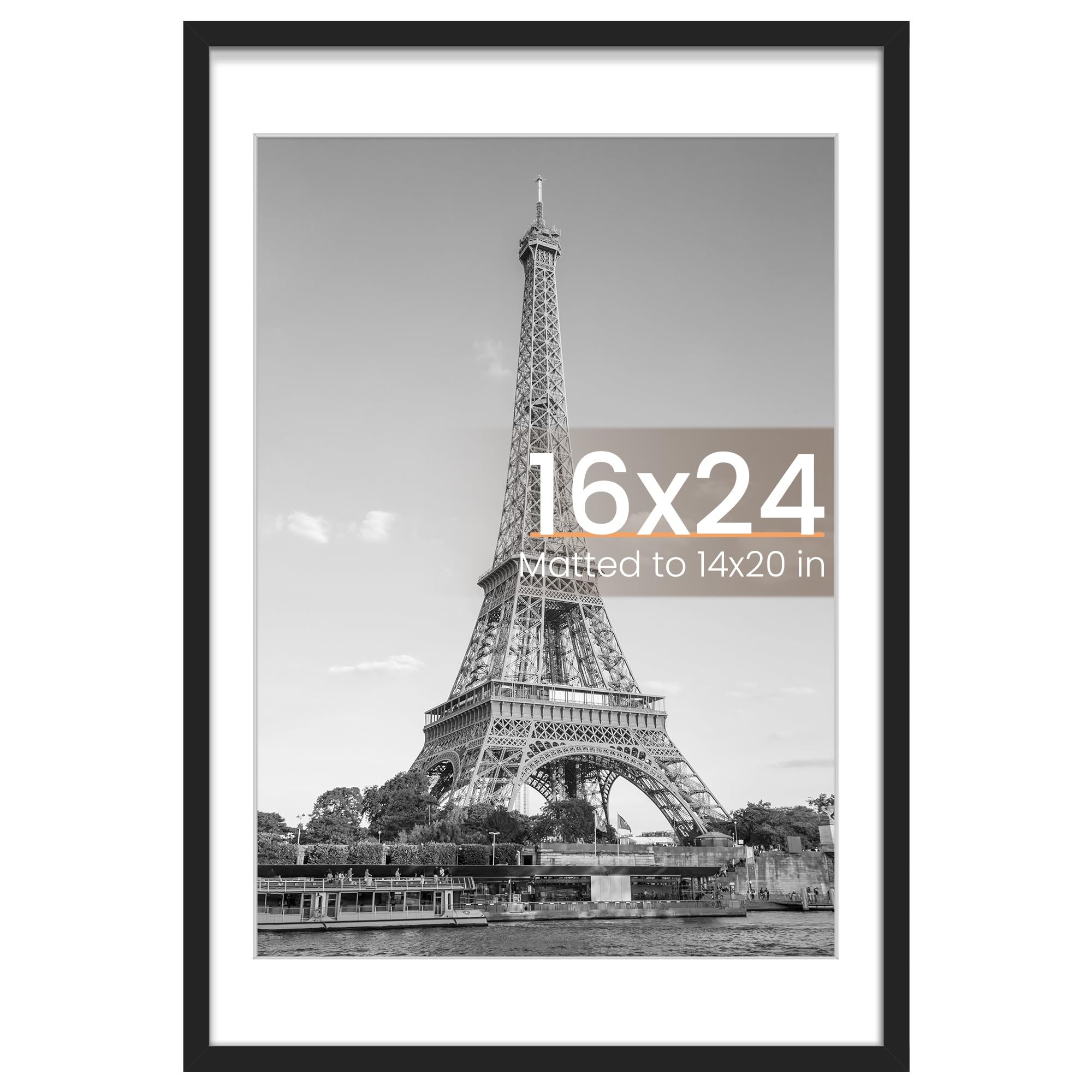 upsimples 12x16 Picture Frame, Display Pictures 8.5x11 with Mat or 12x16 Without Mat, Wall Hanging Photo Frame, Black, 1 Pack