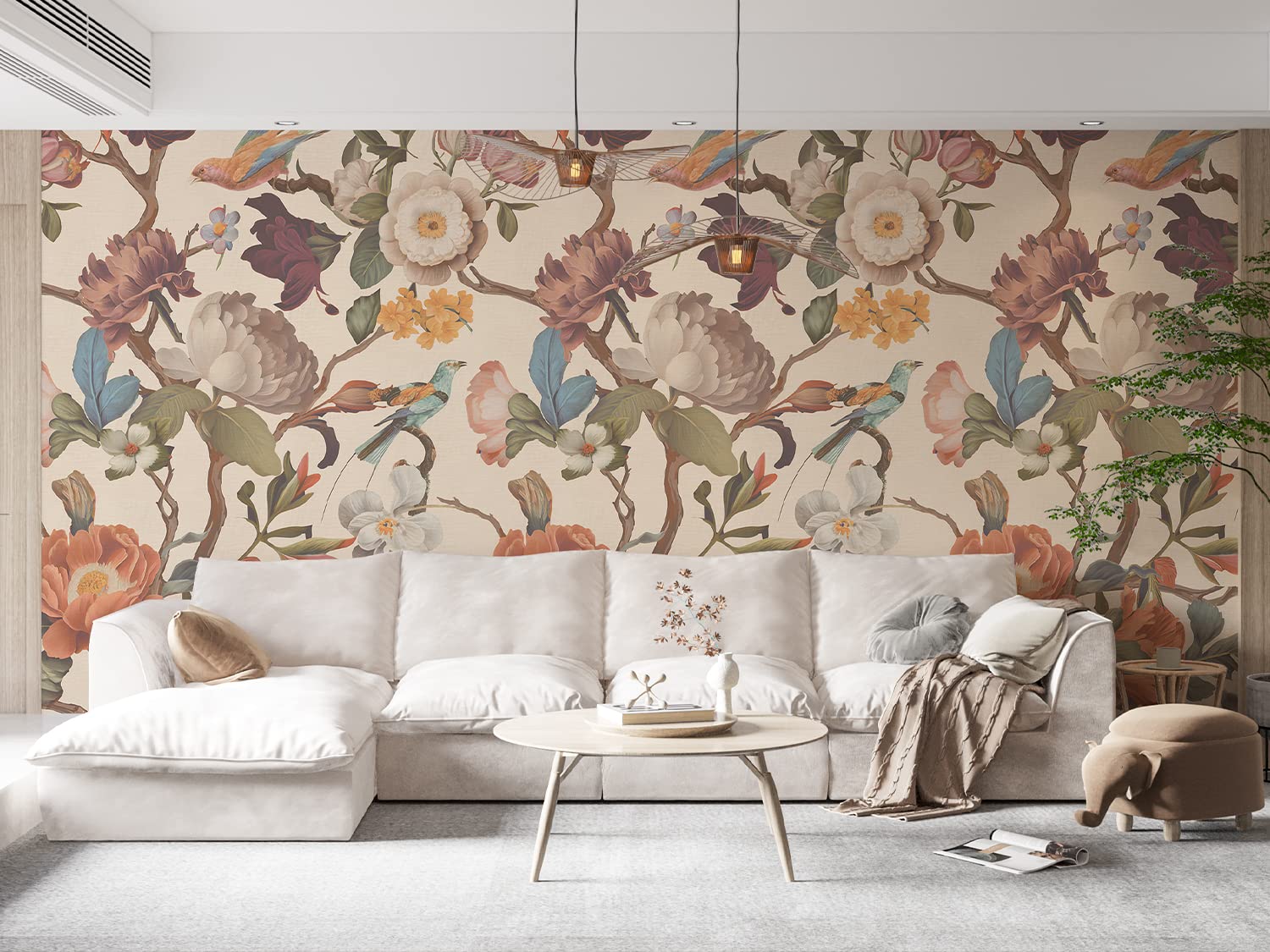 Zeeko Floral Peel and Stick Wallpaper Mural Beige Flower Wallpaper for Bedroom TV Background Large Wall Murals Wall Paintings Art Deco 98" H x 59" W (Covers 40 sq. ft.)