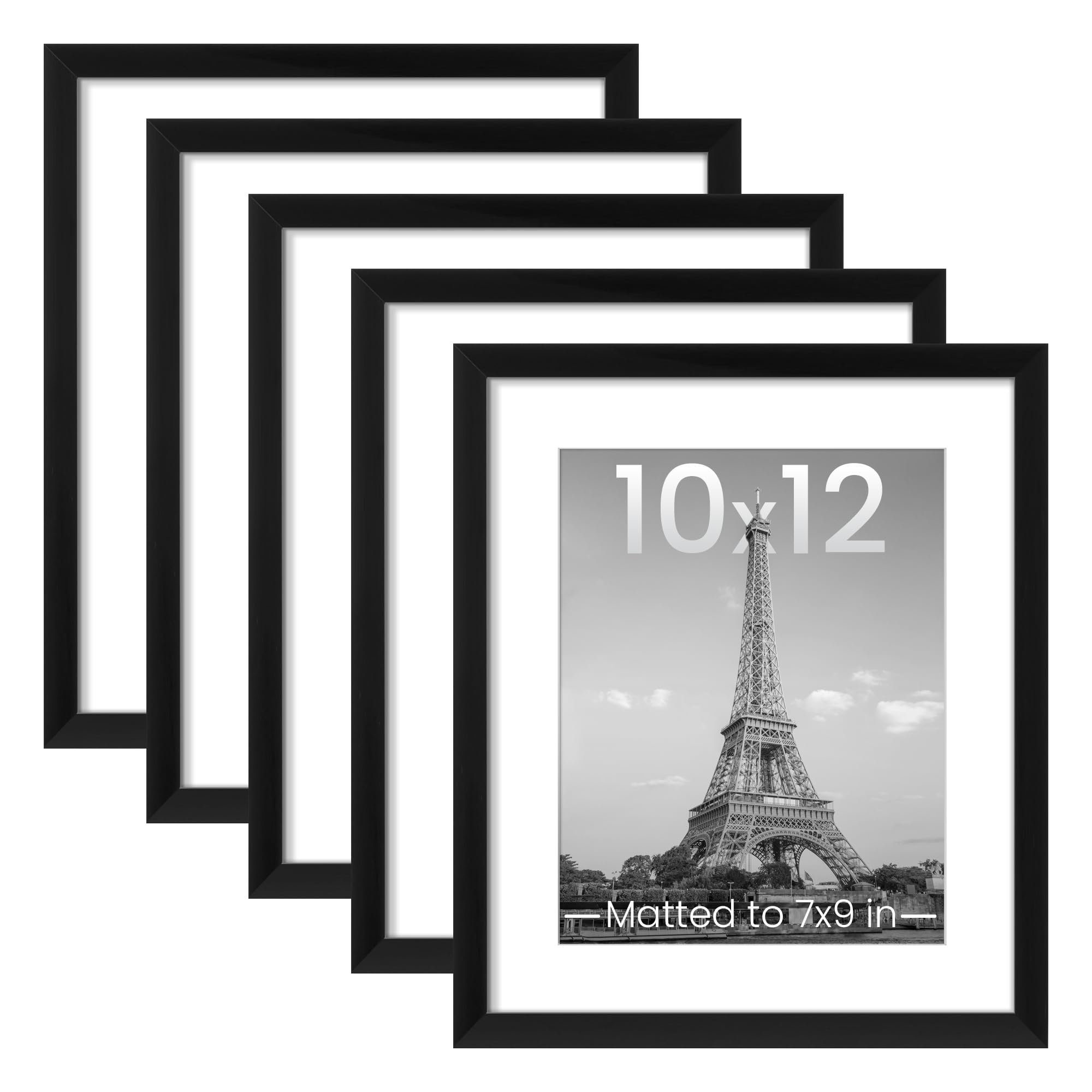 upsimples 8.5x11 Picture Frame Set of 5, Display Pictures 6x8 with Mat or 8.5 by 11 Without, Wall Gallery Photo Frames, Black
