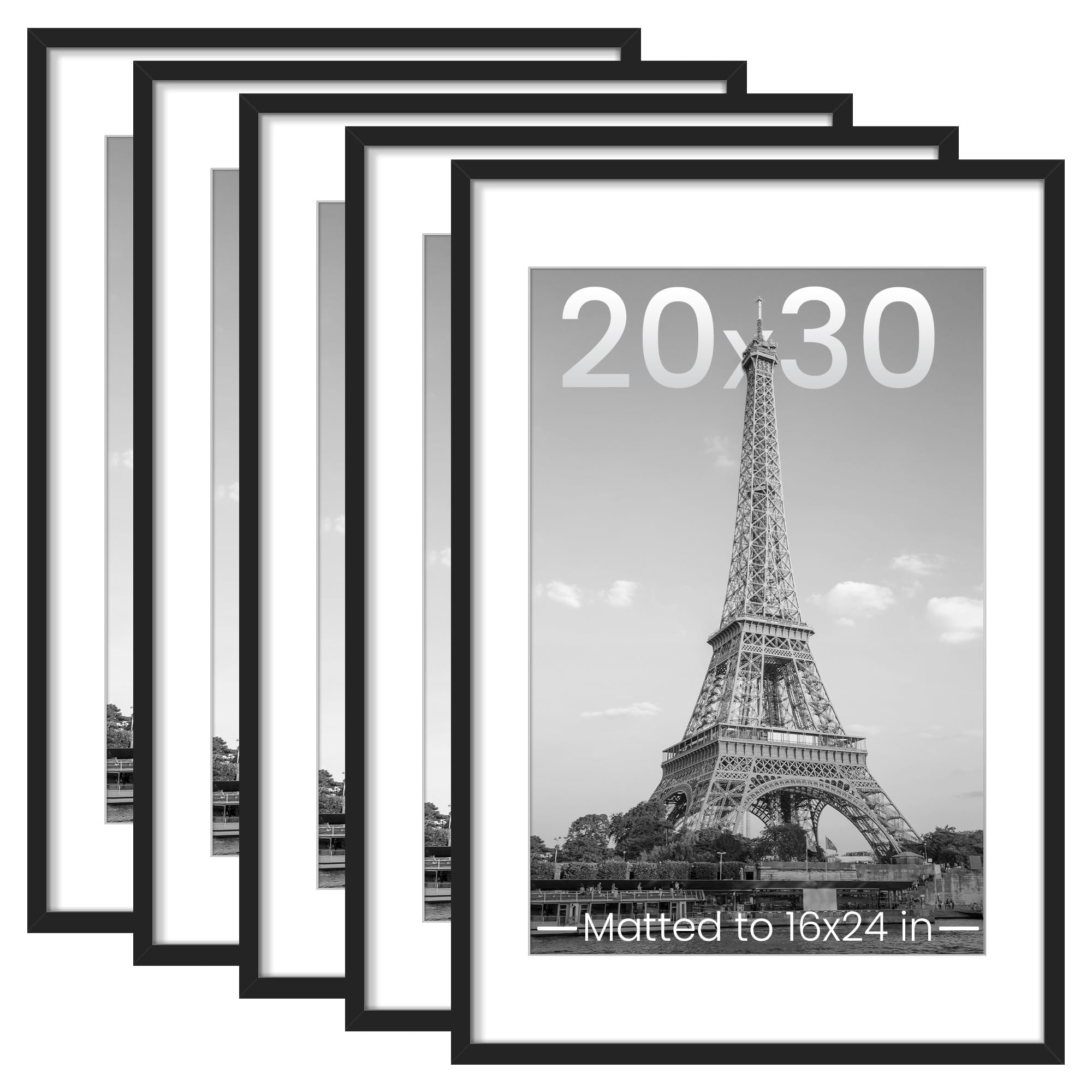 upsimples 8.5x11 Picture Frame Set of 5, Display Pictures 6x8 with Mat or 8.5 by 11 Without, Wall Gallery Photo Frames, Black