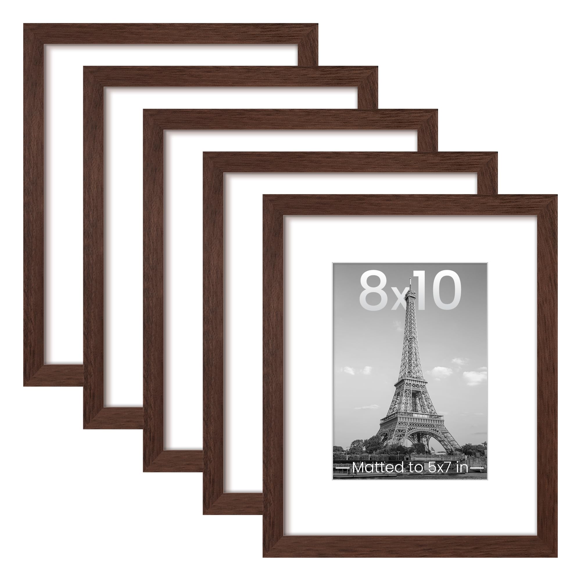 upsimples 8.5x11 Picture Frame Set of 5, Display Pictures 6x8 with Mat or 8.5 by 11 Without, Wall Gallery Photo Frames, Black