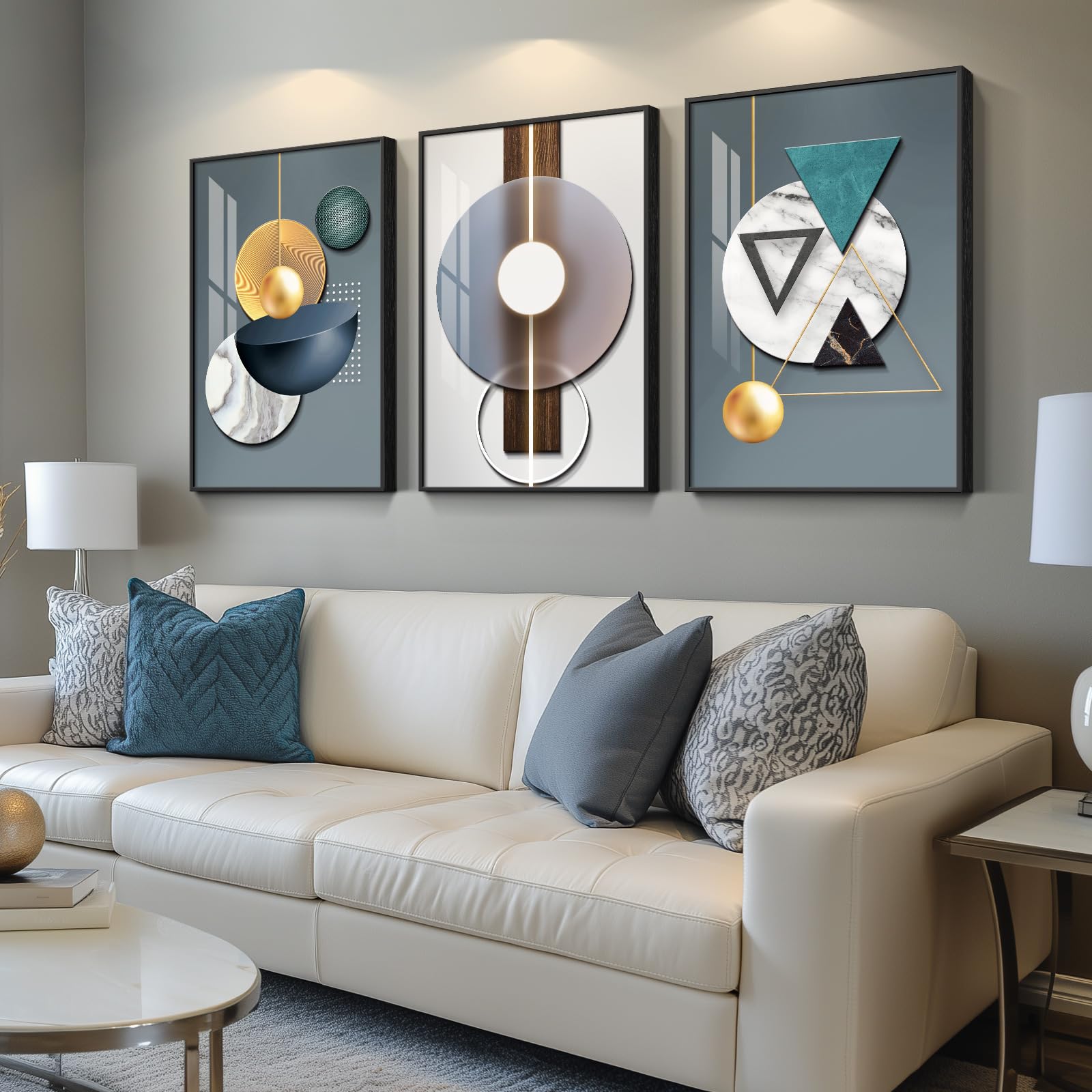 Large Framed Modern Abstract Wall Art for Living Room, Minimalist Bright Style Prints Wall Paintings Artwork for Walls, Silver Gray Contemporary Luxury Pictures for Hallway, Office Wall Decor 24x36 In