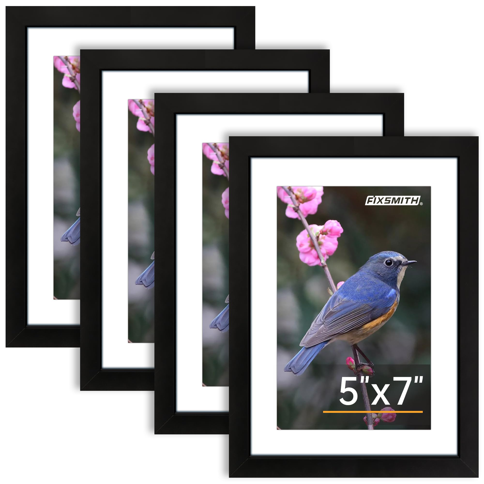 FIXSMITH 5x7 Picture Frame Set of 10, Photo Frame Bulk with HD Plexiglass, Display Pictures 4x6 with Mat or 5x7 Without Mat Multi Picture Frames Collage for Tabletop or Wall Display, Black