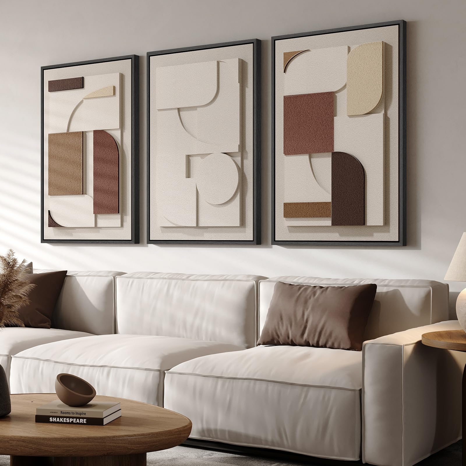 Large 3D Textured Framed Blue and White Abstract Wall Art for Living Room, 3 Piece Modern Artwork for Walls, Minimalist Navy Blue Geometric Paintings for Hallway, Stair, Office Wall Decor 24x36 In