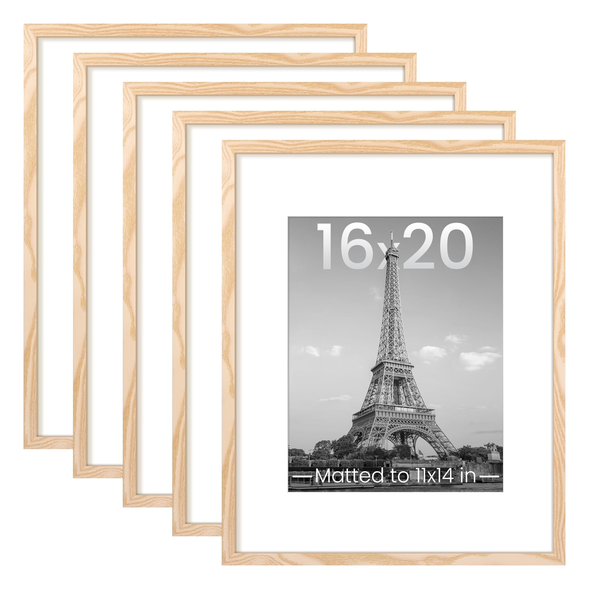 upsimples 8.5x11 Picture Frame Set of 5, Display Pictures 6x8 with Mat or 8.5 by 11 Without, Wall Gallery Photo Frames, Black