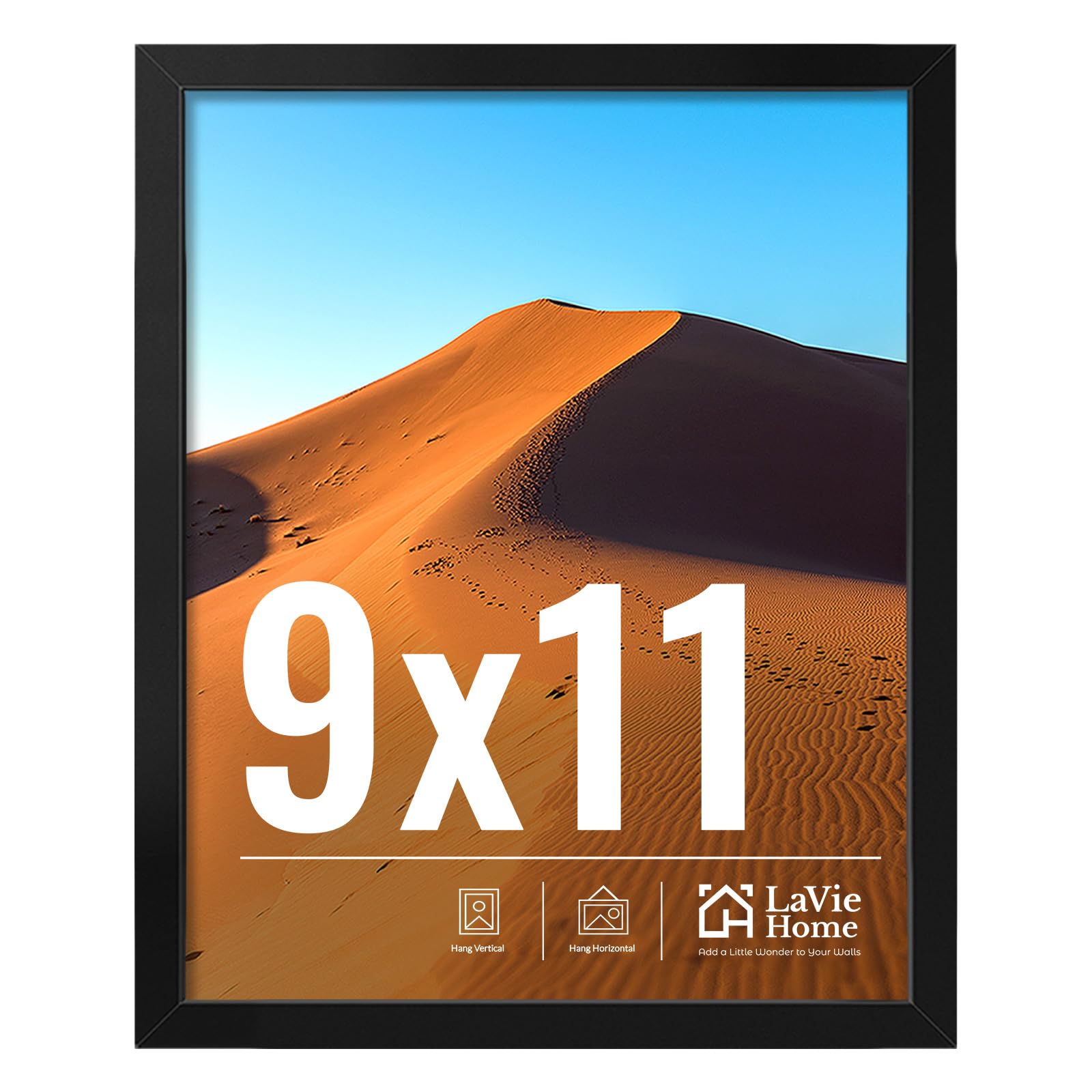 LaVie Home 11x14 Picture Frame for Wall Display, 11 x 14 Black Picture Frame with HD Plexiglas, 11 by 14 Poster Frame 1 Pack, Display Frame for Vertical or Horizontal, Classic Collection