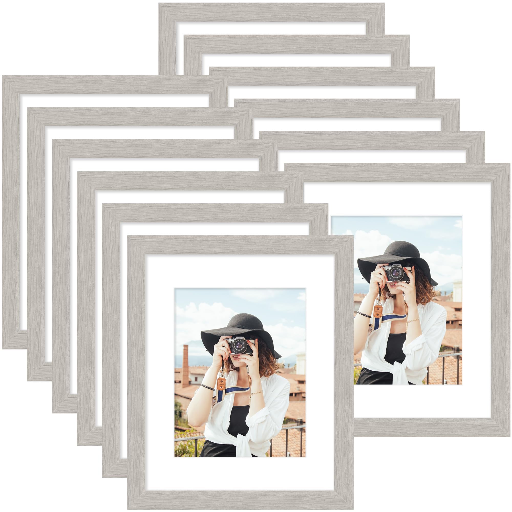 Picrit 8x10 Picture Frame Set of 12, Display 5x7 with Mat or 8x10 without Mat, Photo Frames for Wall Mounting or Table Top Display, Black