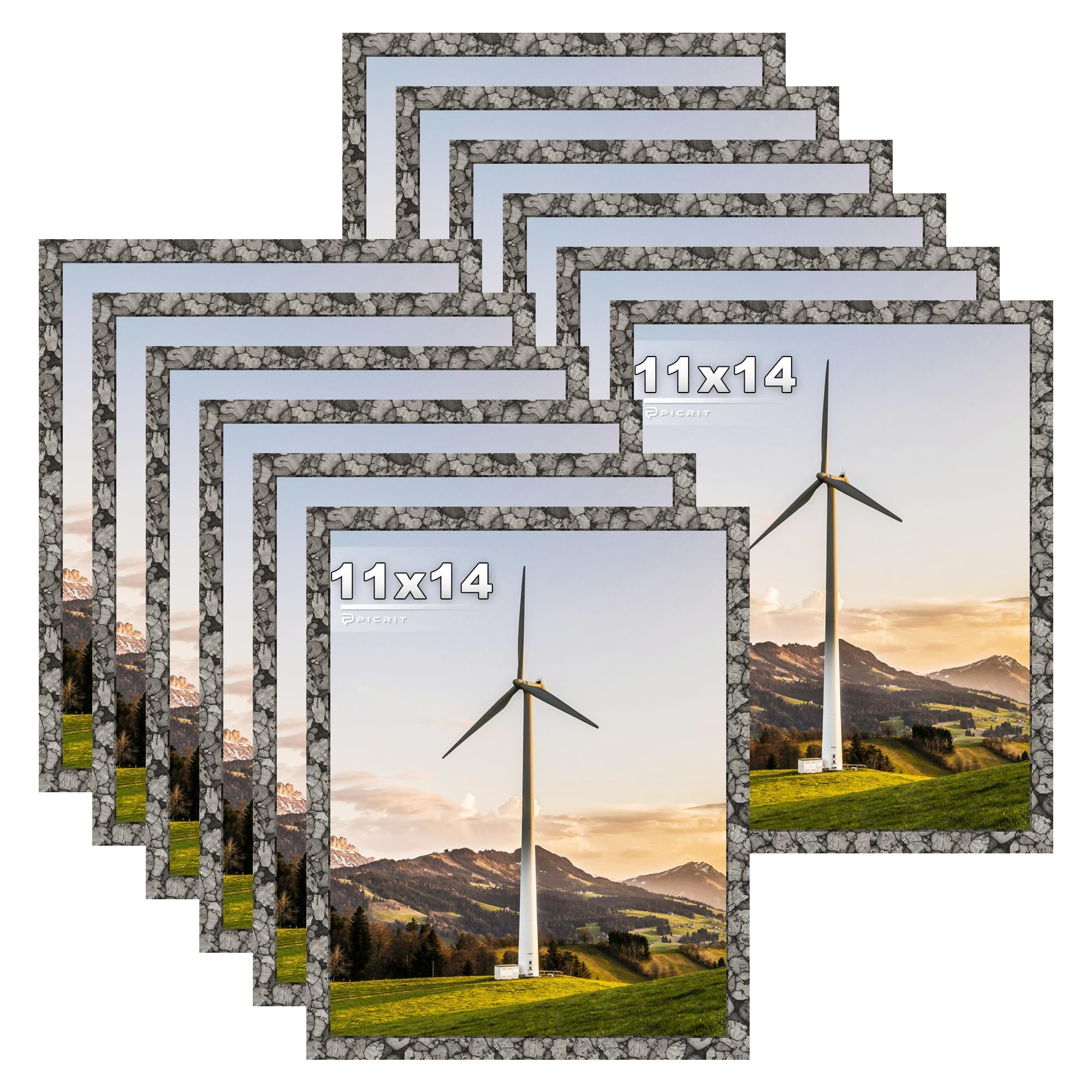 Picrit 8x10 Picture Frame Set of 12, Display 5x7 with Mat or 8x10 without Mat, Photo Frames for Wall Mounting or Table Top Display, Black