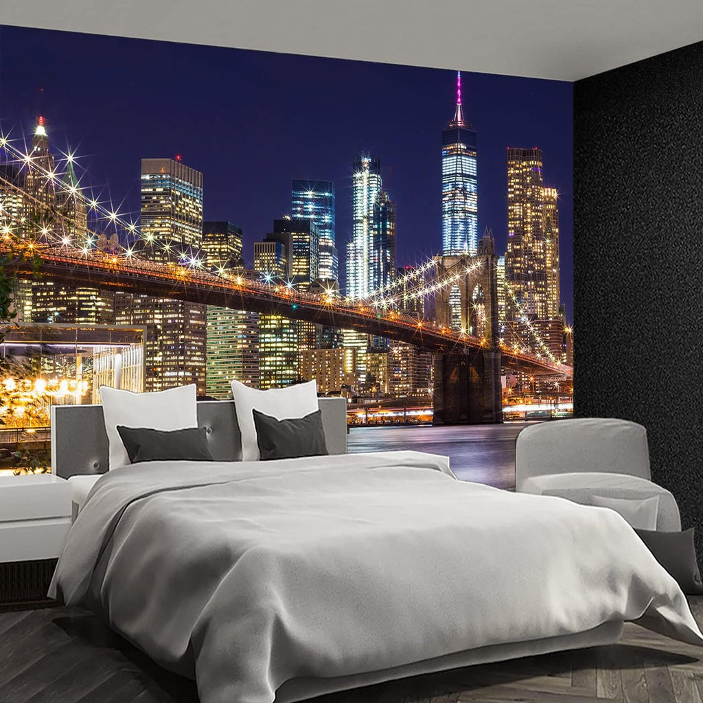 Brooklyn Bridge City View Mural Living Room couches Extra Large wall murals new york Cities Wallpaper Bedroom California Picture Landscape - 108"x75"（It's not Peel and Stick.）
