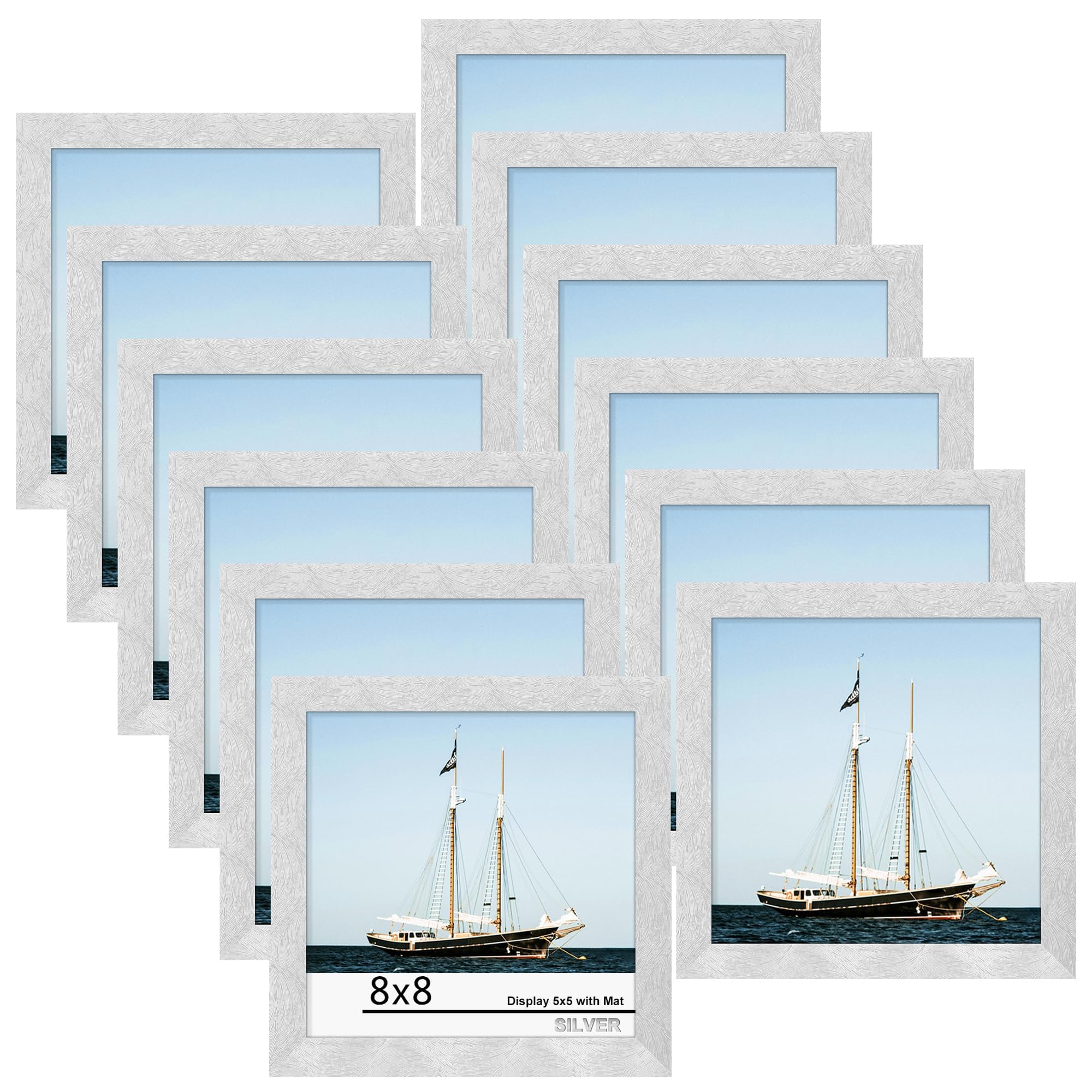 Picrit 8x10 Picture Frame Set of 12, Display 5x7 with Mat or 8x10 without Mat, Photo Frames for Wall Mounting or Table Top Display, Black
