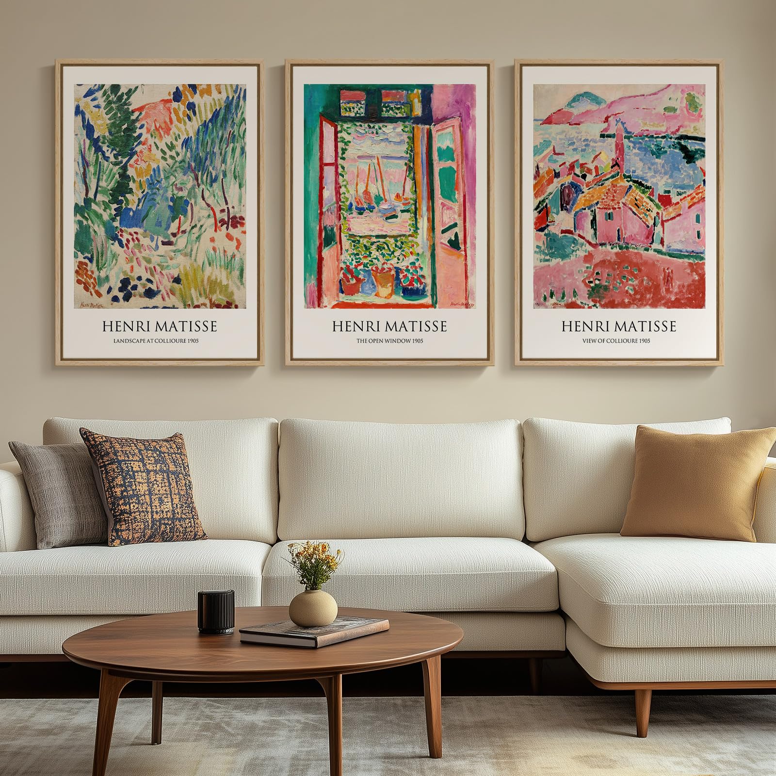 Framed Large William Morris Canvas Wall Art Set of 3, Vintage Nature Floral Artwork Prints, Boho Neutral Botanical Wall Decor for Living Room, Bedroom, Hallway and Office, Total Size 30x60