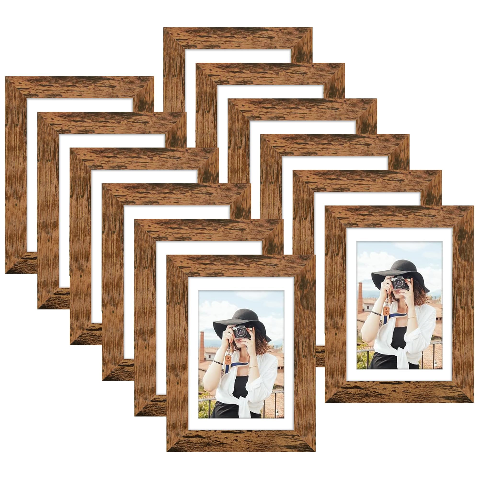 Picrit 8x10 Picture Frame Set of 12, Display 5x7 with Mat or 8x10 without Mat, Photo Frames for Wall Mounting or Table Top Display, Black