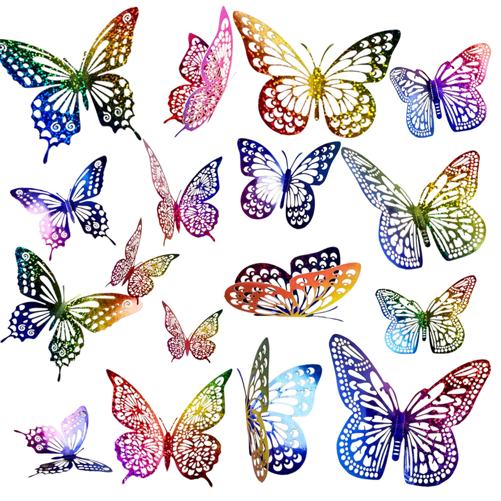 JOSDIOX 3D Butterfly Wall Decor Sticker -48 Pcs, 4 Styles, 3 Sizes Gold Butterflies Decoration for Party, Birthday & Wedding Celebrations, Cake Decorating, Balloons, Removable Stickers.