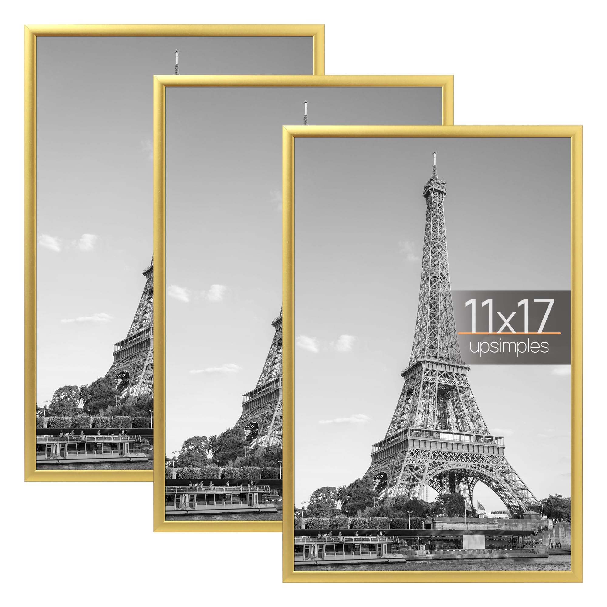 upsimples 16x24 Picture Frame Black 3 Pack, Scratch-Proof Poster Frames 16 x 24 for Photo Gallery - Slide-In Strips, Horizontal or Vertical Wall Mounting