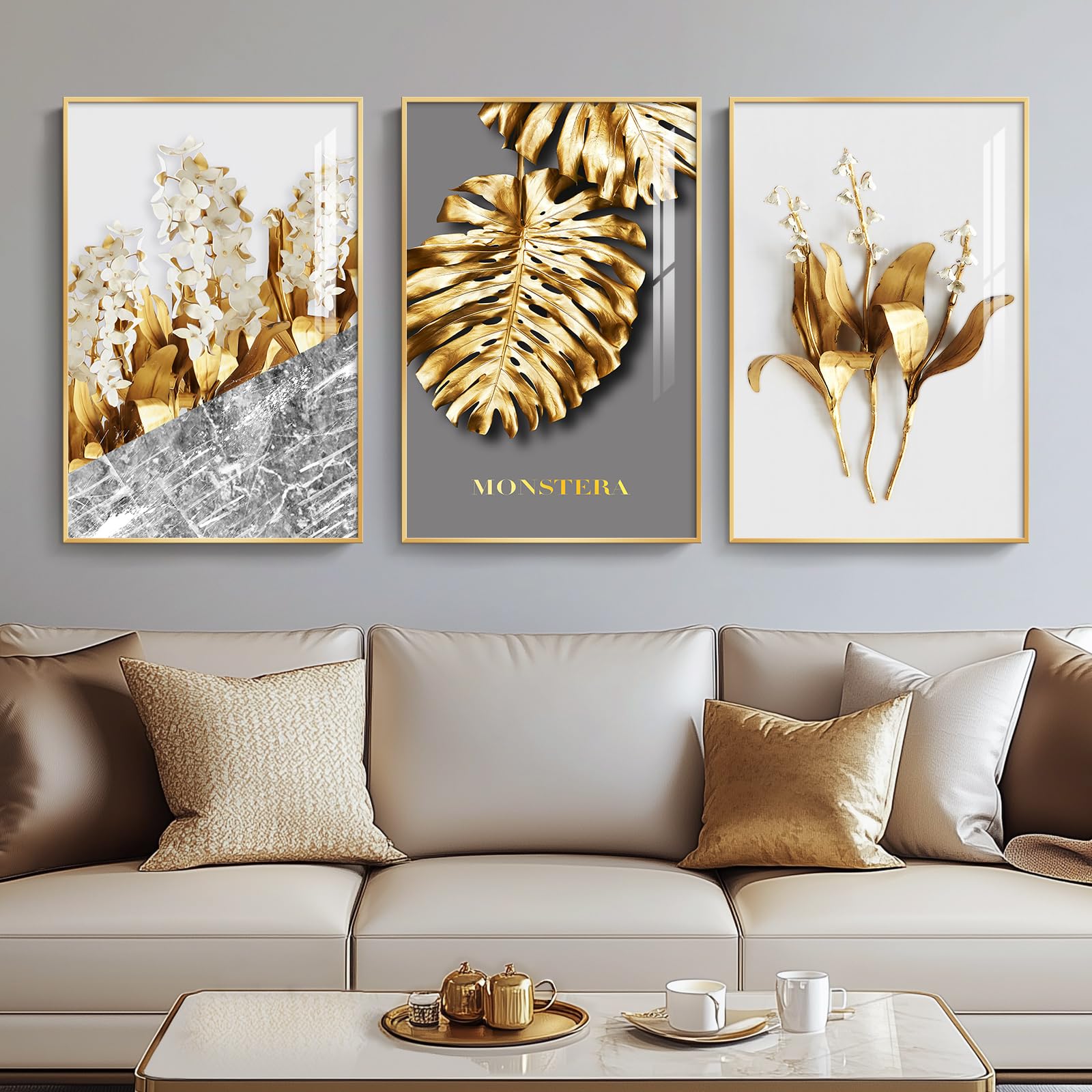 Large Framed Modern Abstract Wall Art for Living Room, Minimalist Bright Style Prints Wall Paintings Artwork for Walls, Silver Gray Contemporary Luxury Pictures for Hallway, Office Wall Decor 24x36 In