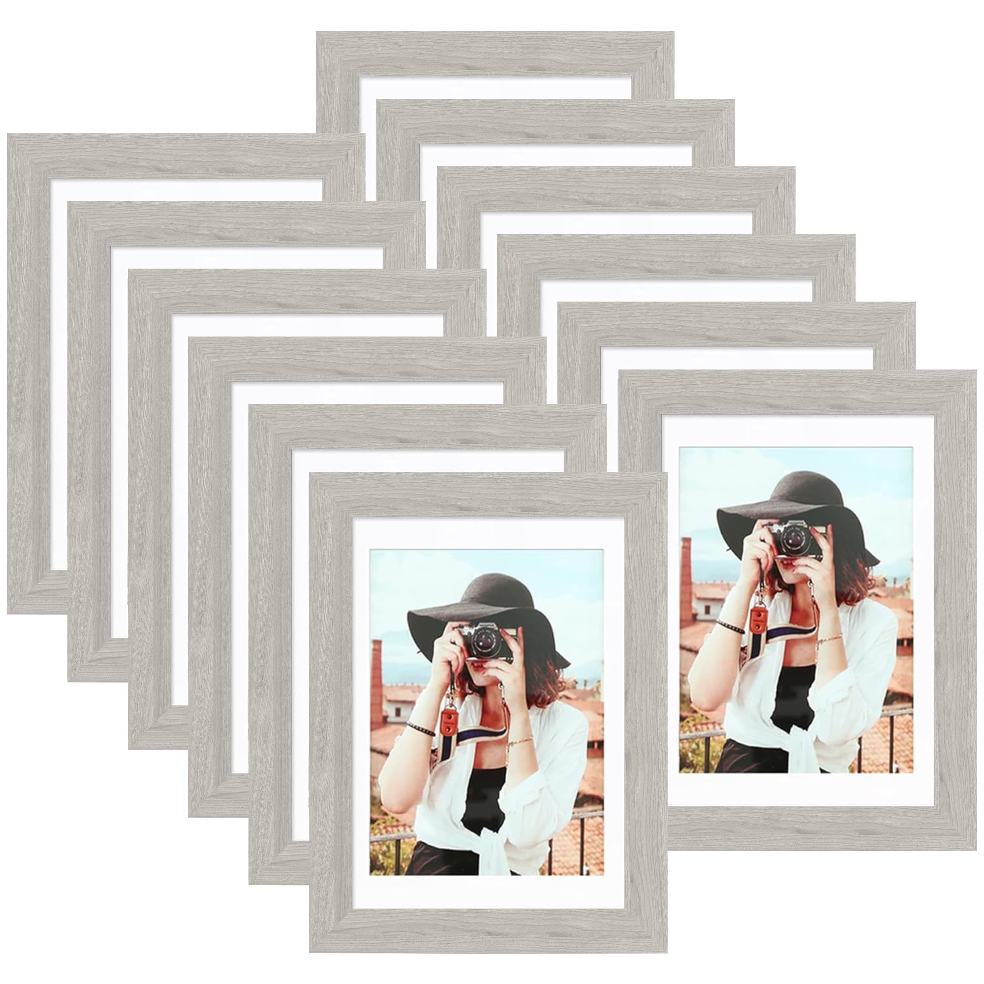 Picrit 8x10 Picture Frame Set of 12, Display 5x7 with Mat or 8x10 without Mat, Photo Frames for Wall Mounting or Table Top Display, Black