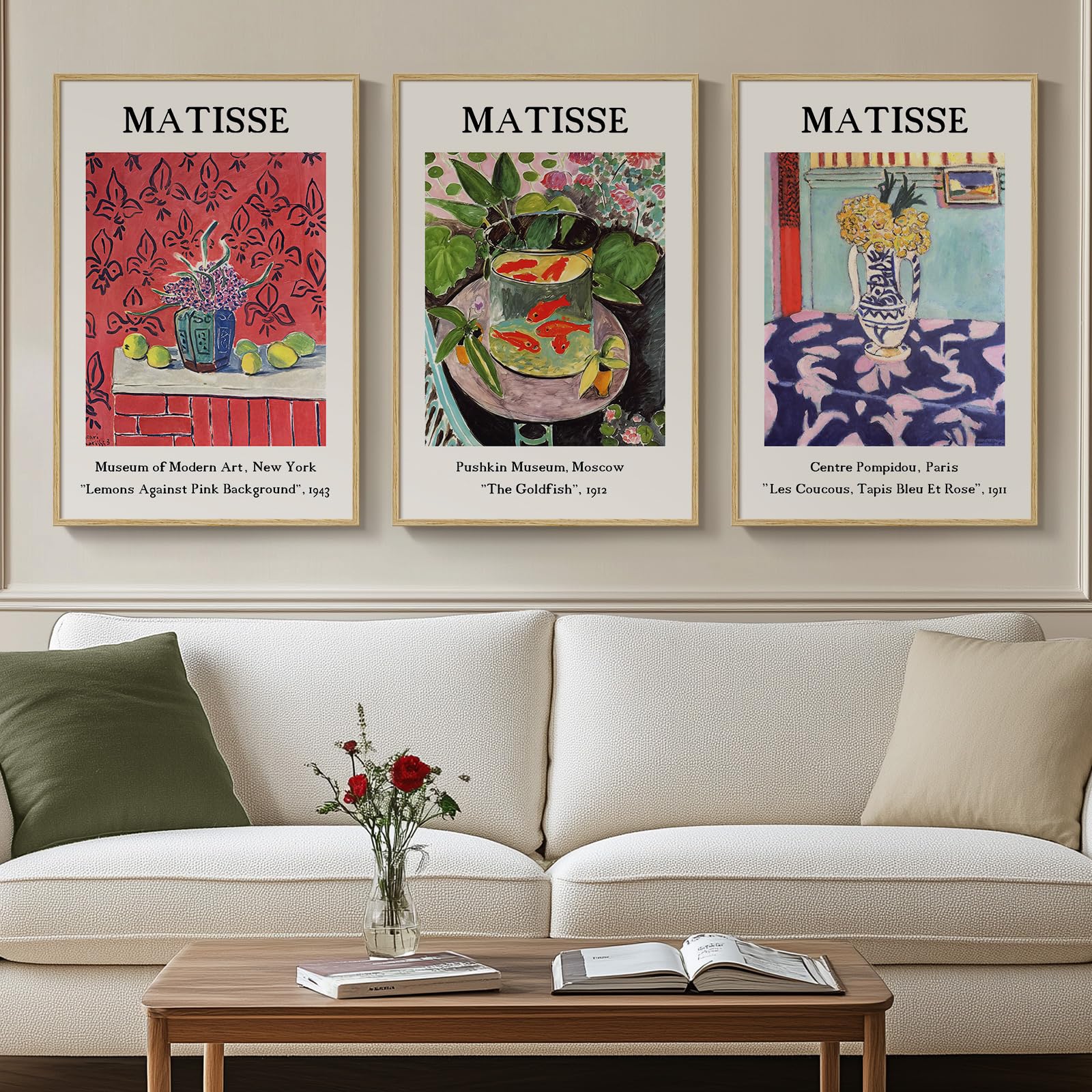 Framed Large William Morris Canvas Wall Art Set of 3, Vintage Nature Floral Artwork Prints, Boho Neutral Botanical Wall Decor for Living Room, Bedroom, Hallway and Office, Total Size 30x60