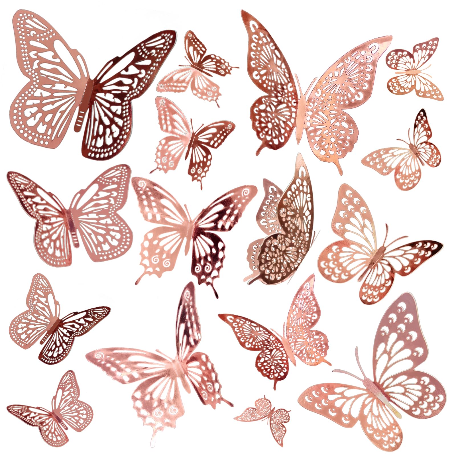 JOSDIOX 3D Butterfly Wall Decor Sticker -48 Pcs, 4 Styles, 3 Sizes Gold Butterflies Decoration for Party, Birthday & Wedding Celebrations, Cake Decorating, Balloons, Removable Stickers.