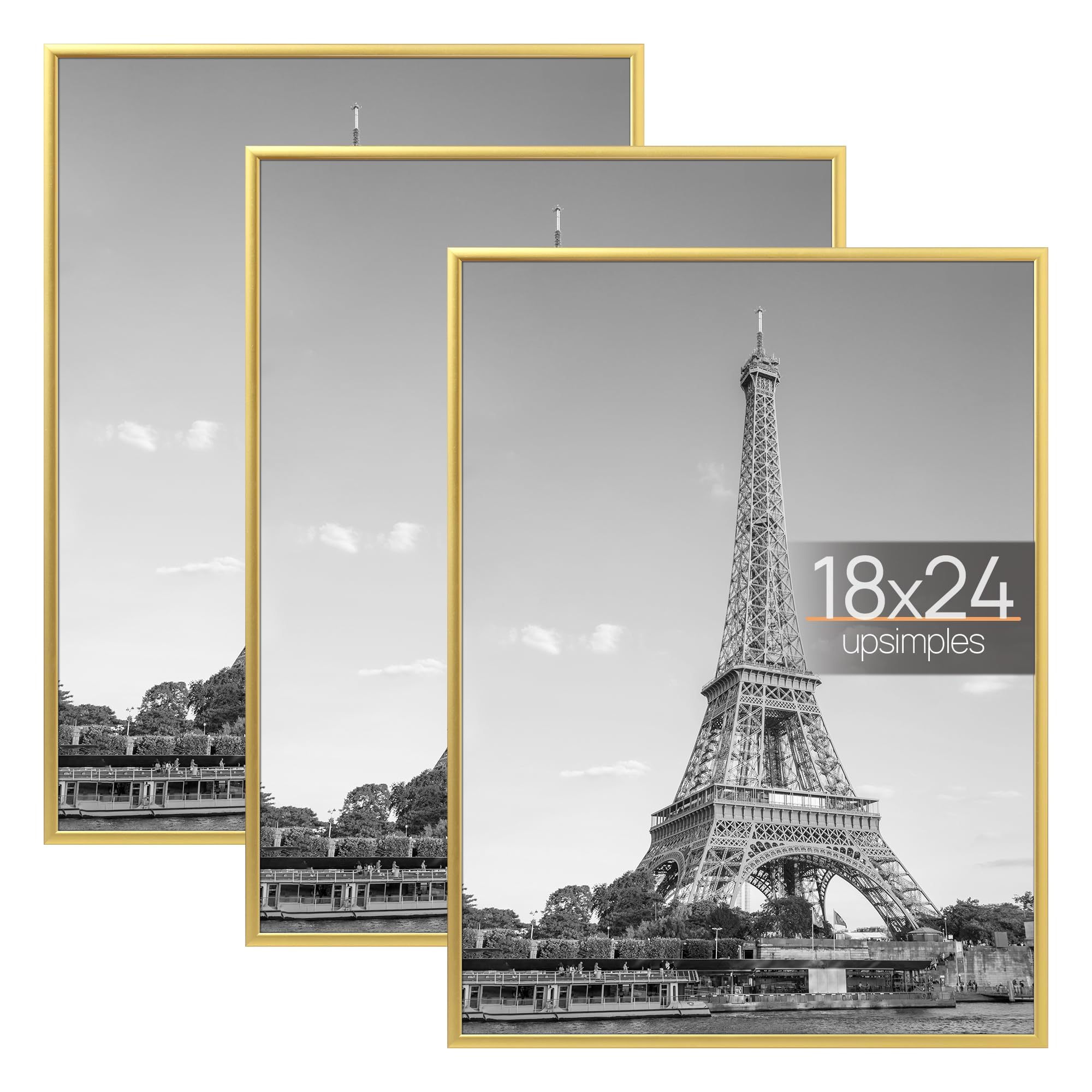 upsimples 16x24 Picture Frame Black 3 Pack, Scratch-Proof Poster Frames 16 x 24 for Photo Gallery - Slide-In Strips, Horizontal or Vertical Wall Mounting