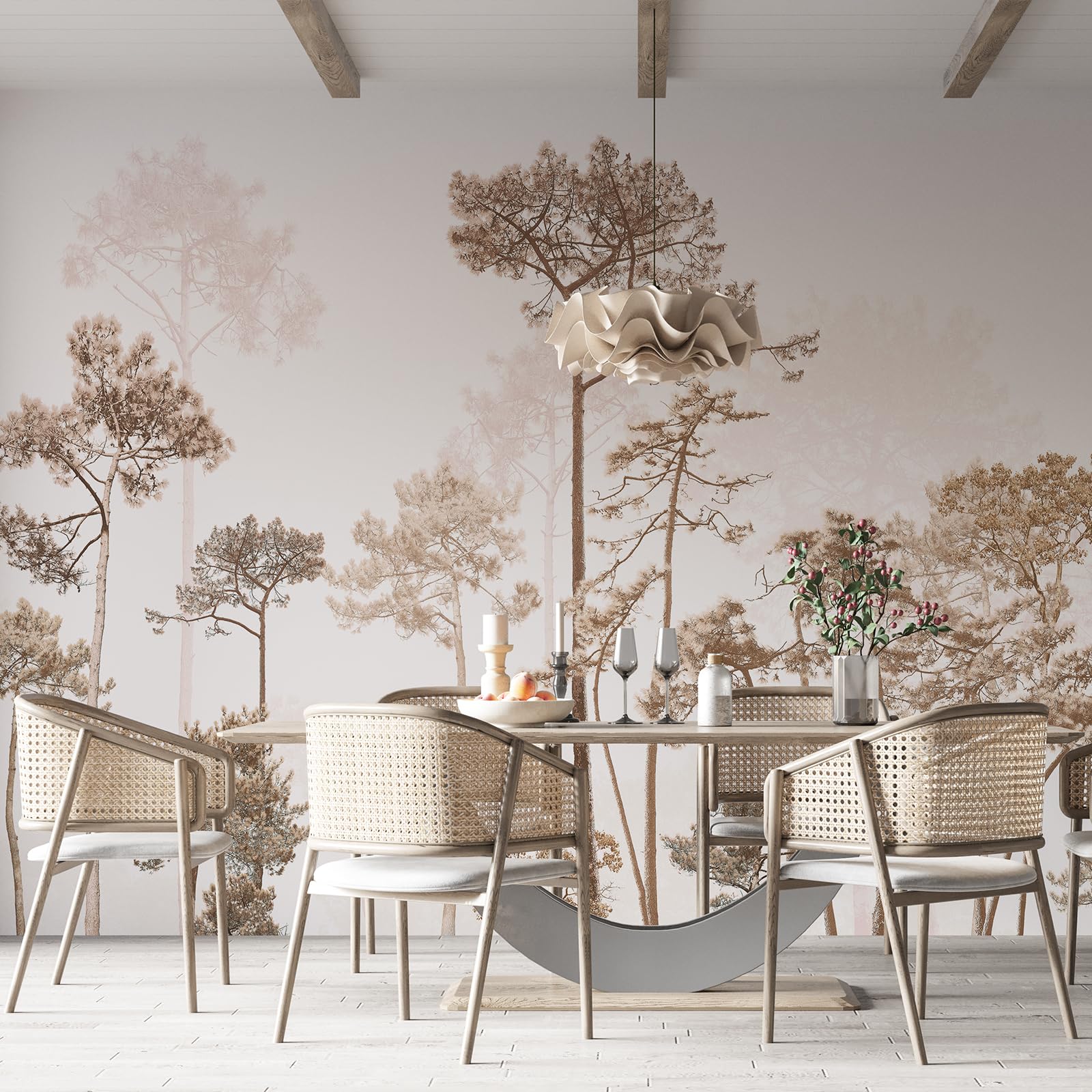 Zeeko Vintage Forest Wall Murals Peel and Stick 177" W x 110" H Beige Tree Wallpaper Self-Adhesive Large Nature Landscapes Murals Canvas Wall Decor for Bedroom Bathroom
