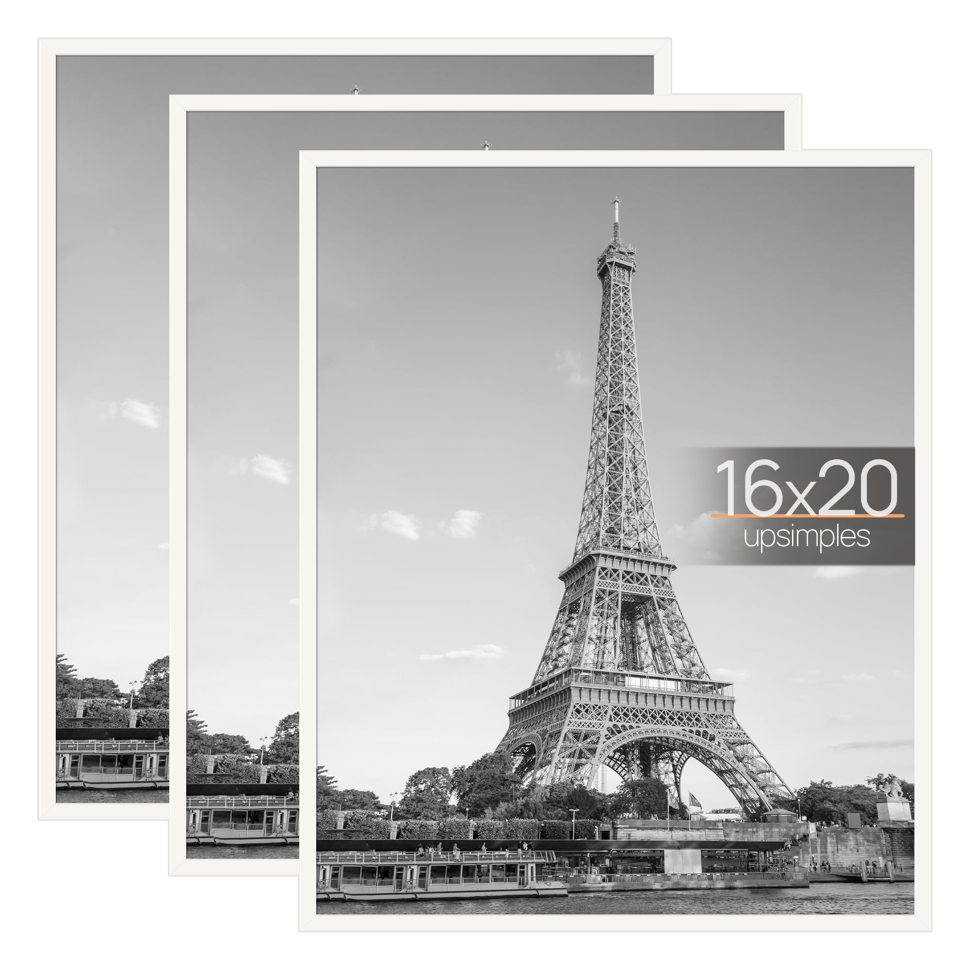 upsimples 16x24 Picture Frame Black 3 Pack, Scratch-Proof Poster Frames 16 x 24 for Photo Gallery - Slide-In Strips, Horizontal or Vertical Wall Mounting