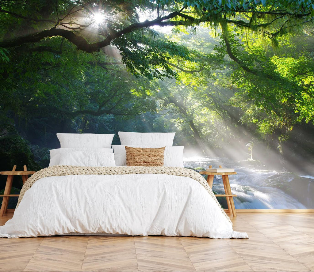 Toolhom Hazy Forest Wall Mural, Abstract Nature Landscape Wallpaper, Background Wall Decoration Patterns（Non-self-Adhesive）