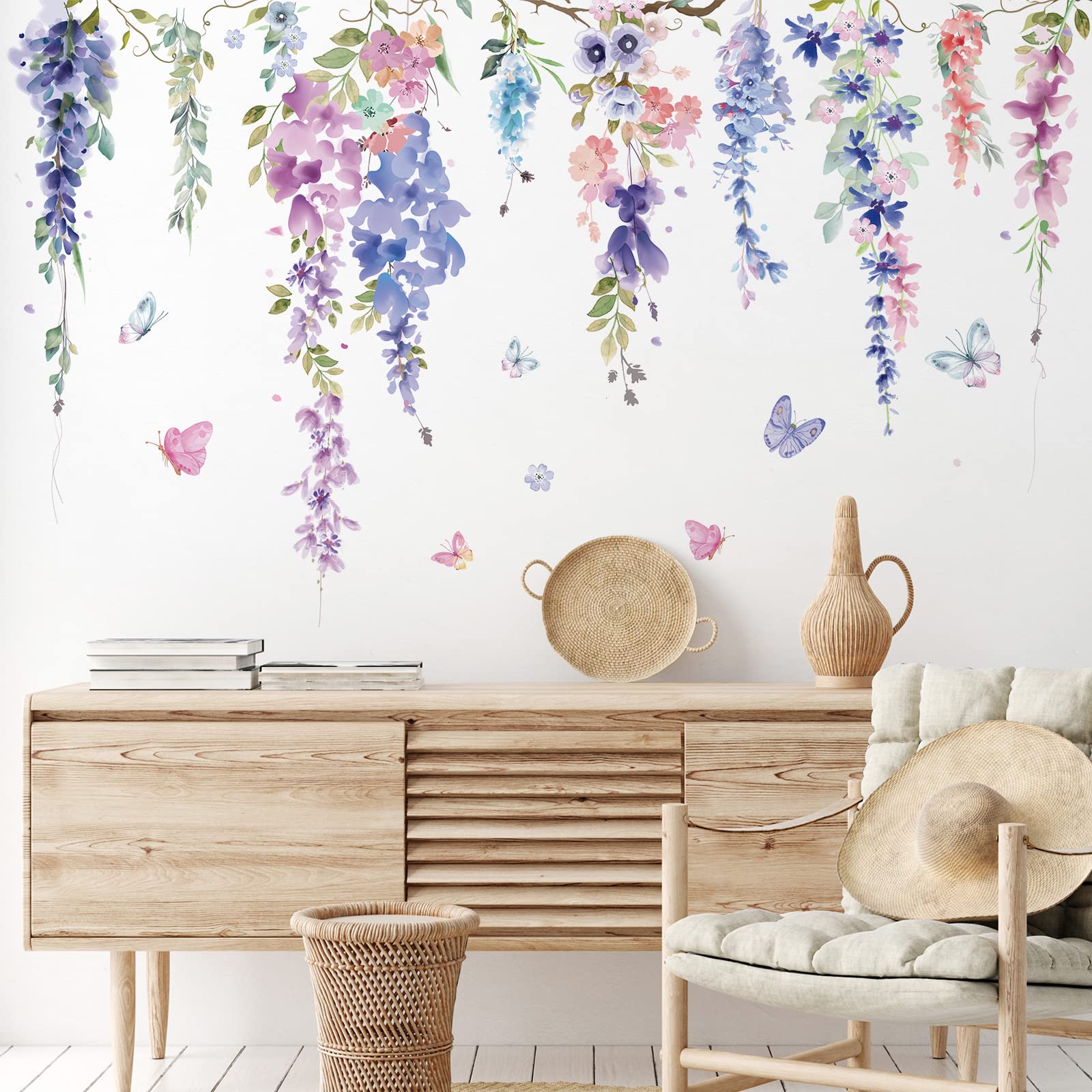 Zonon 6 Pcs Flowers Wall Decals Stickers Vinyl Removable Peel and Stick Colorful Dragonflies Floral Wall Murals Decor for Bedroom Living Room Nursery(Beautiful)