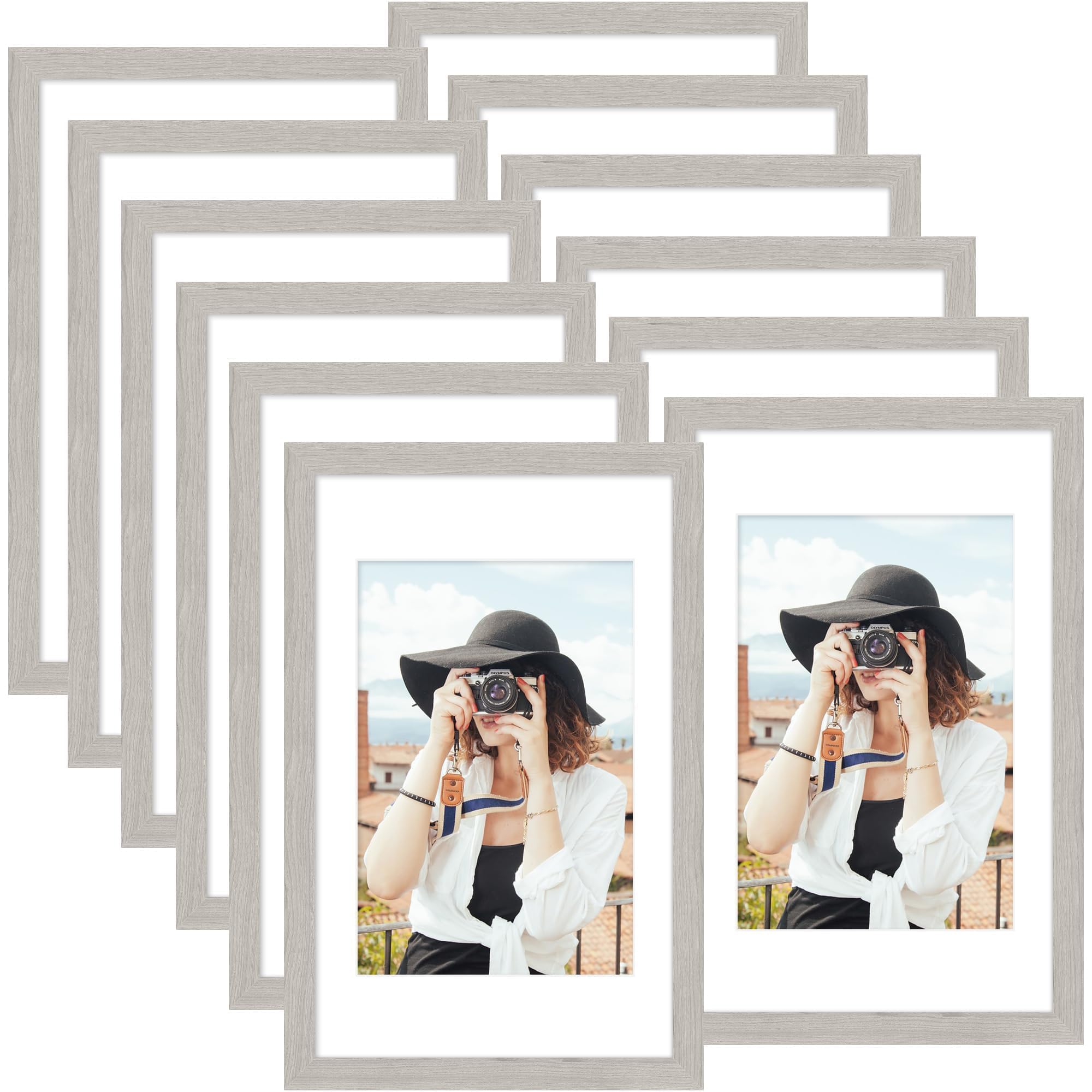 Picrit 8x10 Picture Frame Set of 12, Display 5x7 with Mat or 8x10 without Mat, Photo Frames for Wall Mounting or Table Top Display, Black