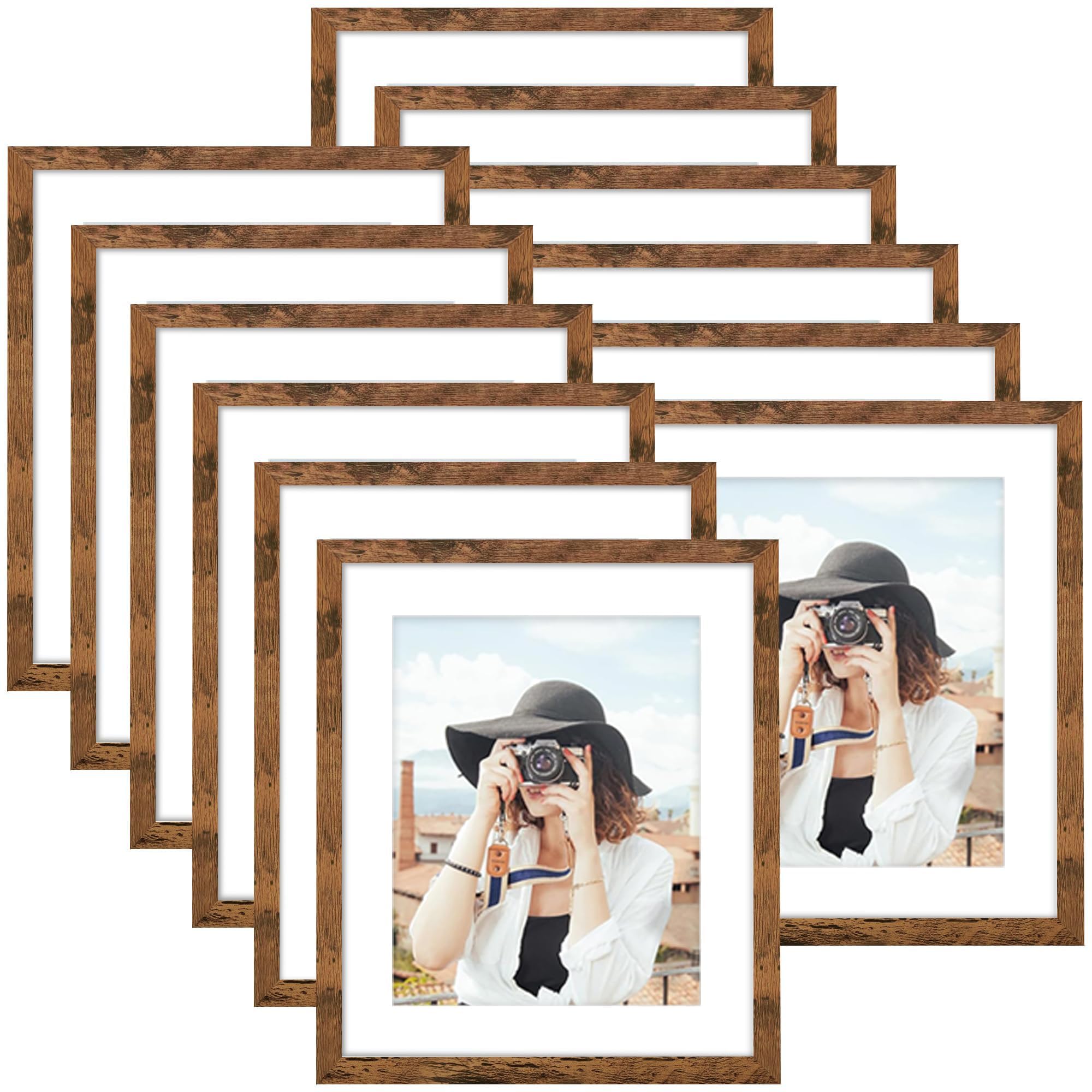 Picrit 8x10 Picture Frame Set of 12, Display 5x7 with Mat or 8x10 without Mat, Photo Frames for Wall Mounting or Table Top Display, Black