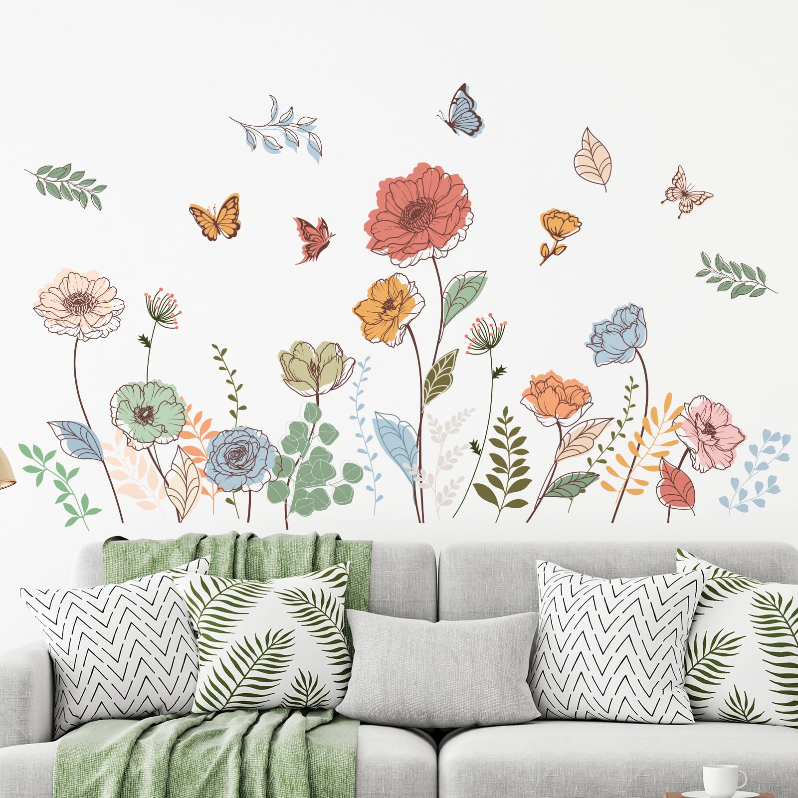 Zonon 6 Pcs Flowers Wall Decals Stickers Vinyl Removable Peel and Stick Colorful Dragonflies Floral Wall Murals Decor for Bedroom Living Room Nursery(Beautiful)